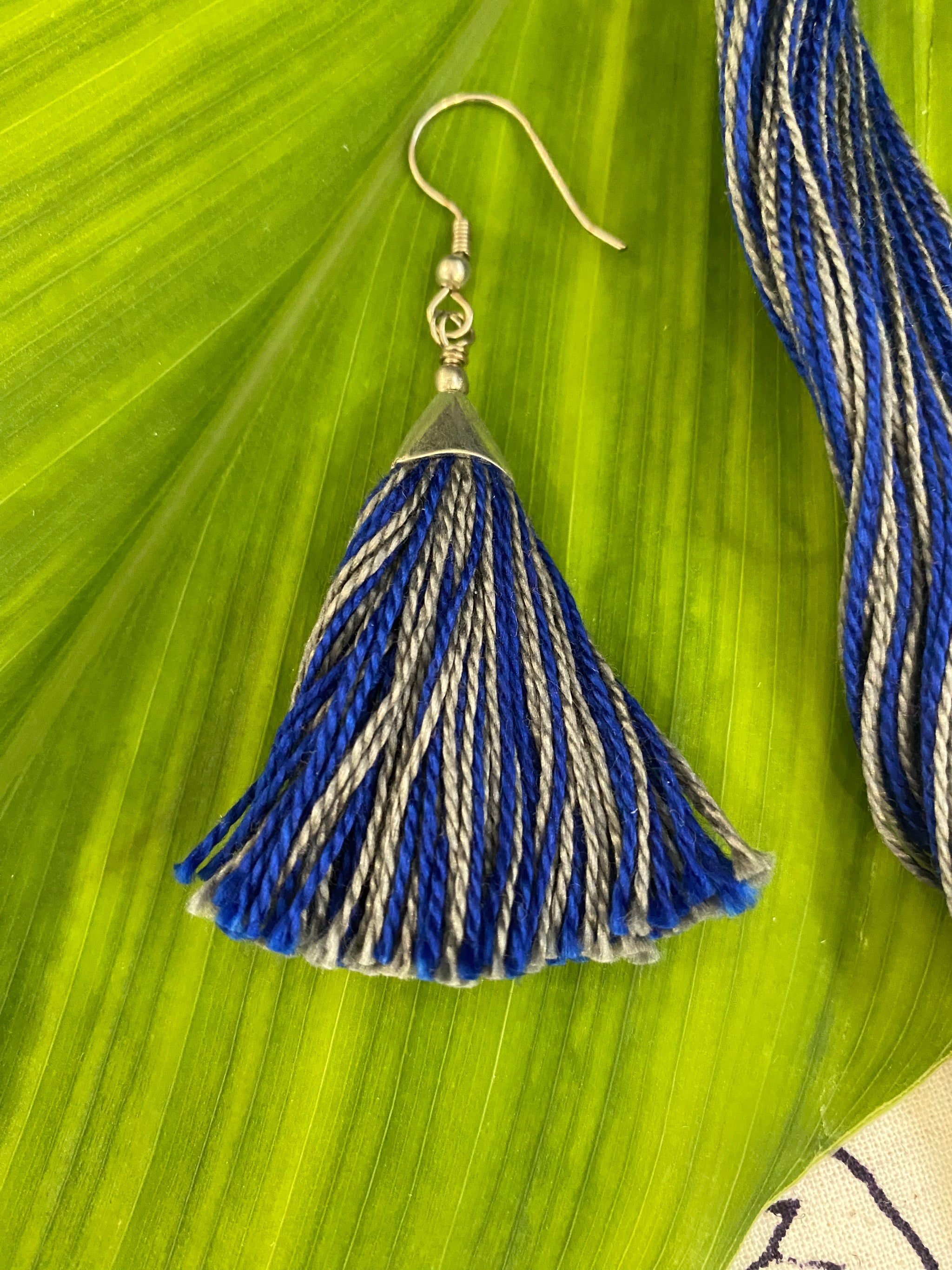 Multi-Thread Tassel Necklace & Earrings Set – Blue Variants – Fair Trade (Silence, Kolkata)