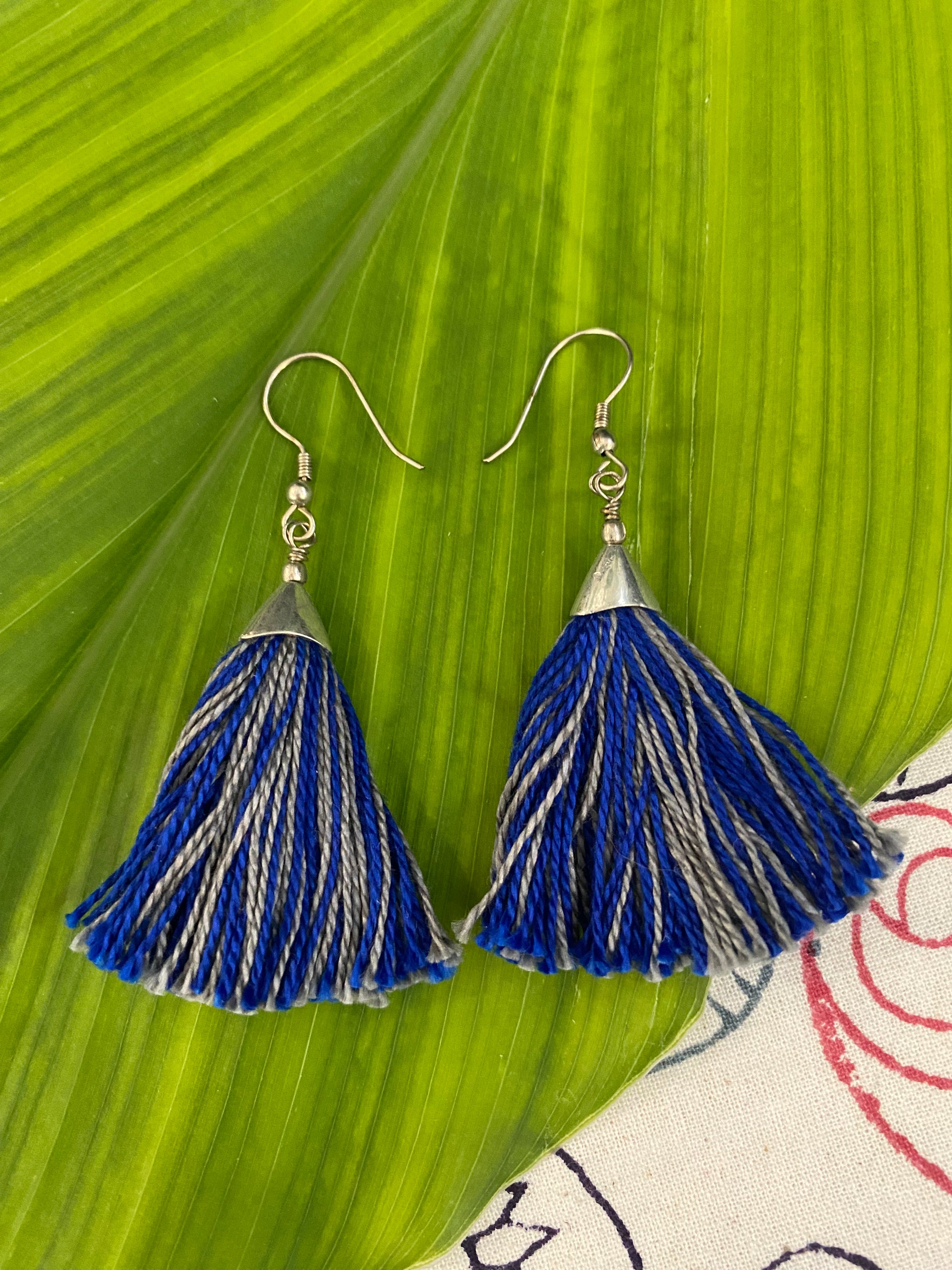 Multi-Thread Tassel Necklace & Earrings Set – Blue Variants – Fair Trade (Silence, Kolkata)