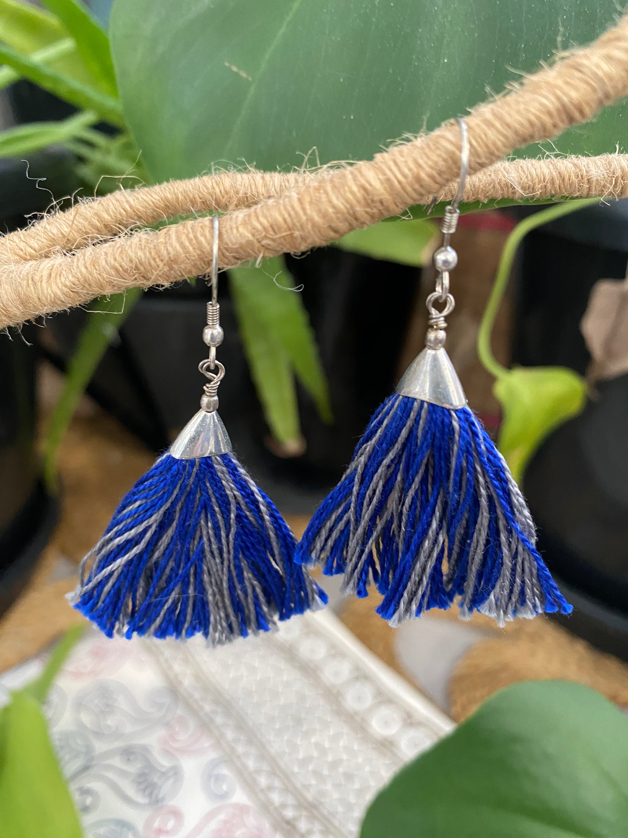 Multi-Thread Tassel Necklace & Earrings Set – Blue Variants – Fair Trade (Silence, Kolkata)