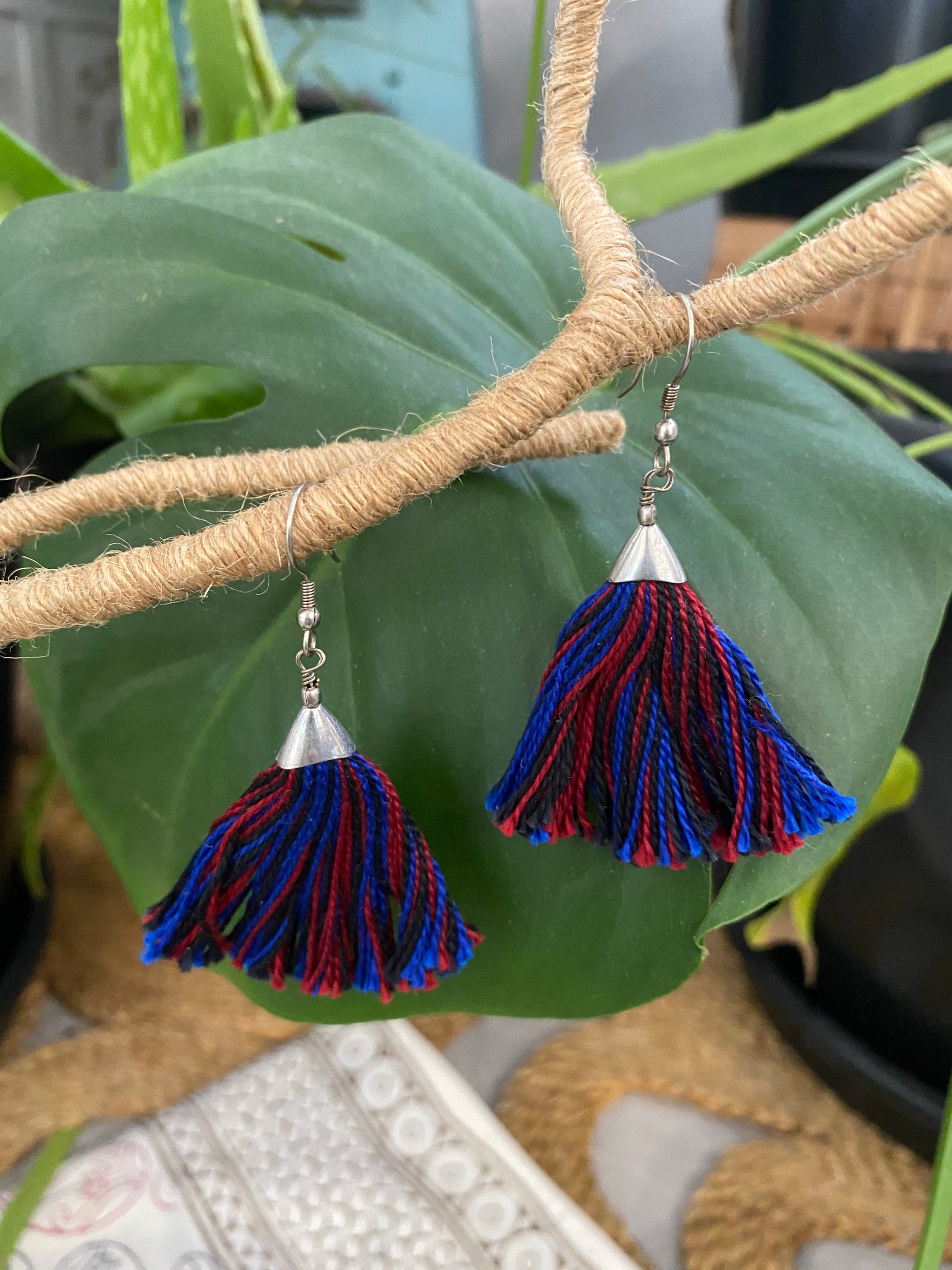 Multi-Thread Tassel Necklace & Earrings Set – Blue Variants – Fair Trade (Silence, Kolkata)