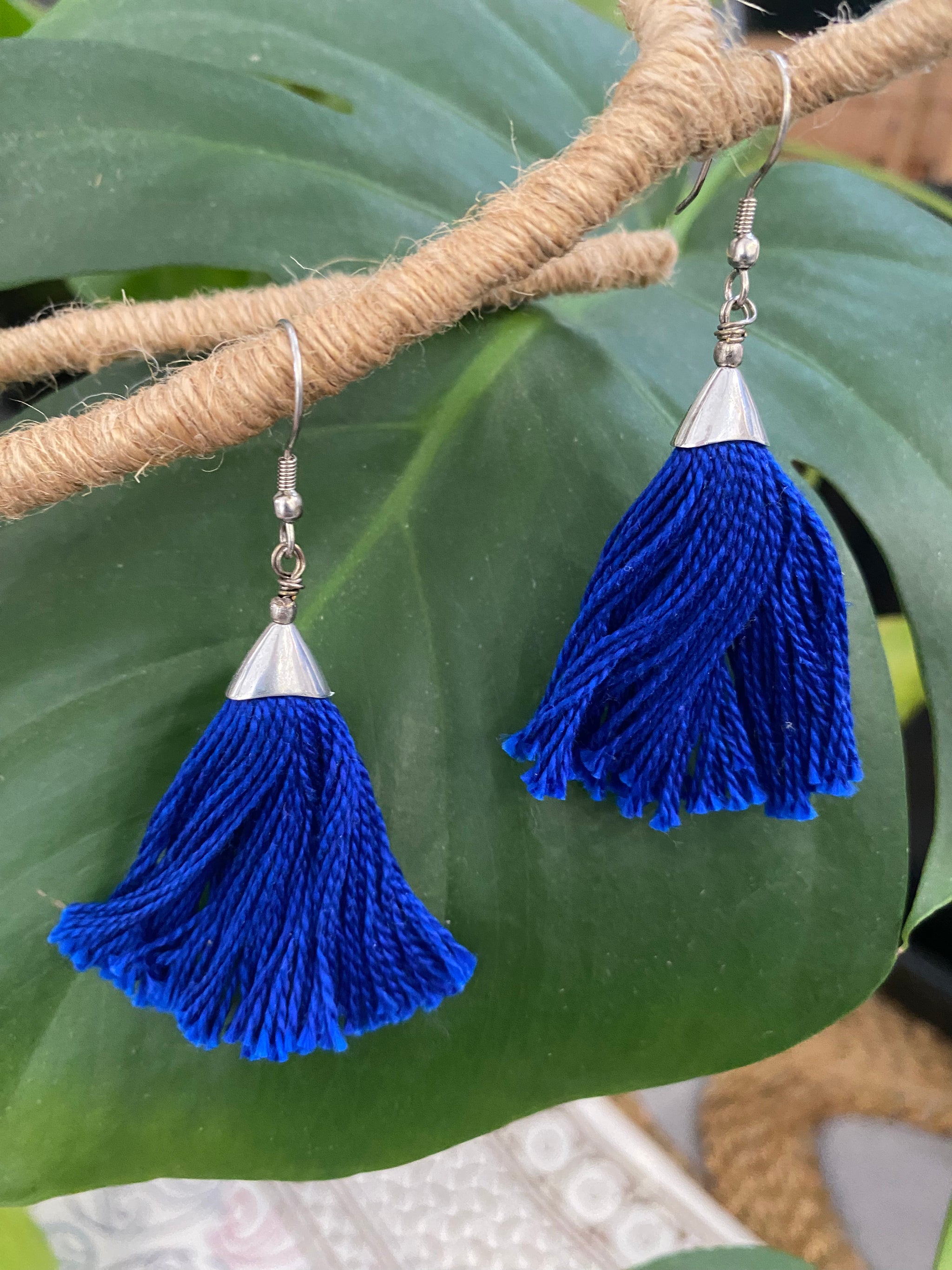 Multi-Thread Tassel Necklace & Earrings Set – Blue Variants – Fair Trade (Silence, Kolkata)