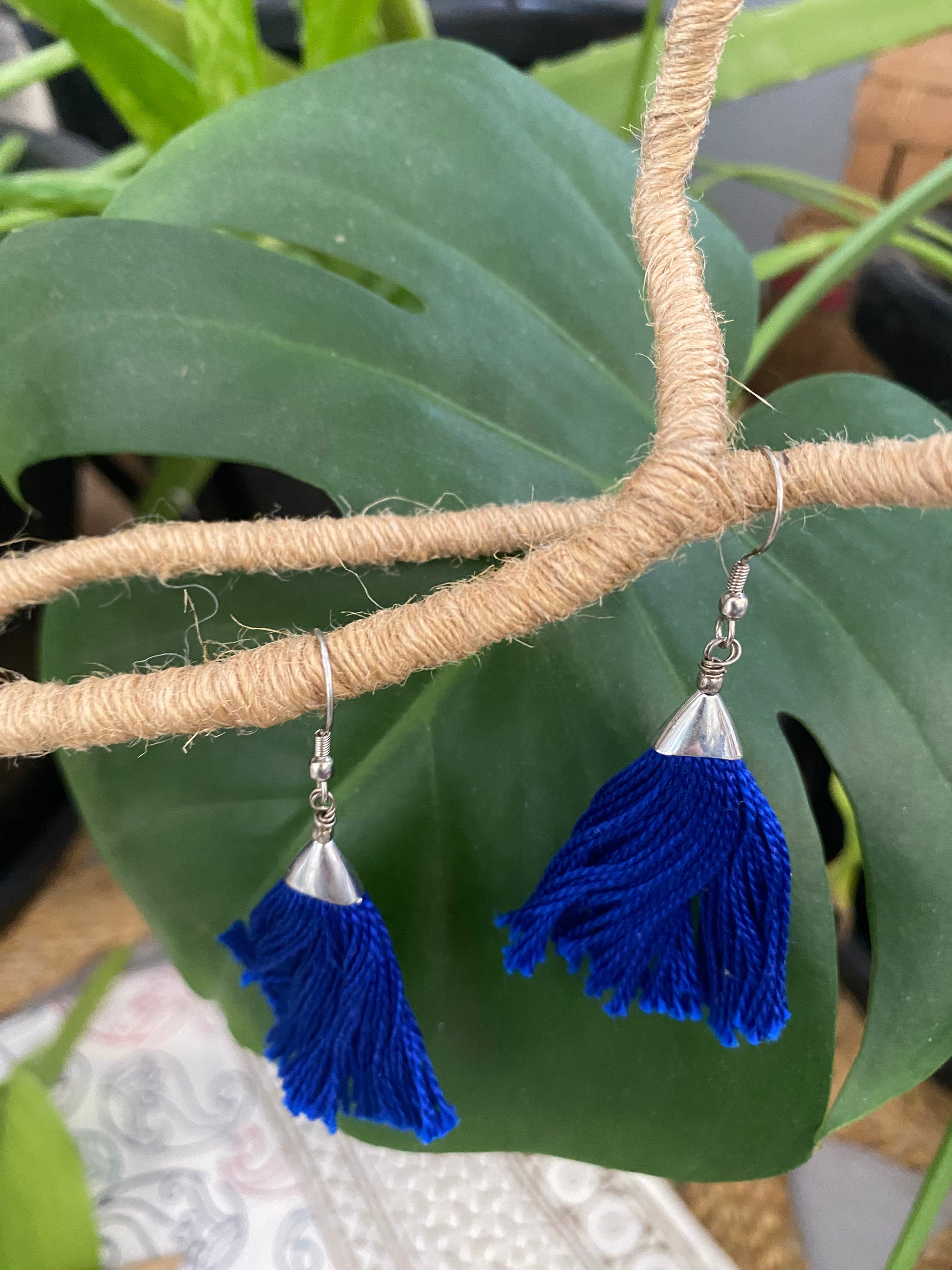 Multi-Thread Tassel Necklace & Earrings Set – Blue Variants – Fair Trade (Silence, Kolkata)