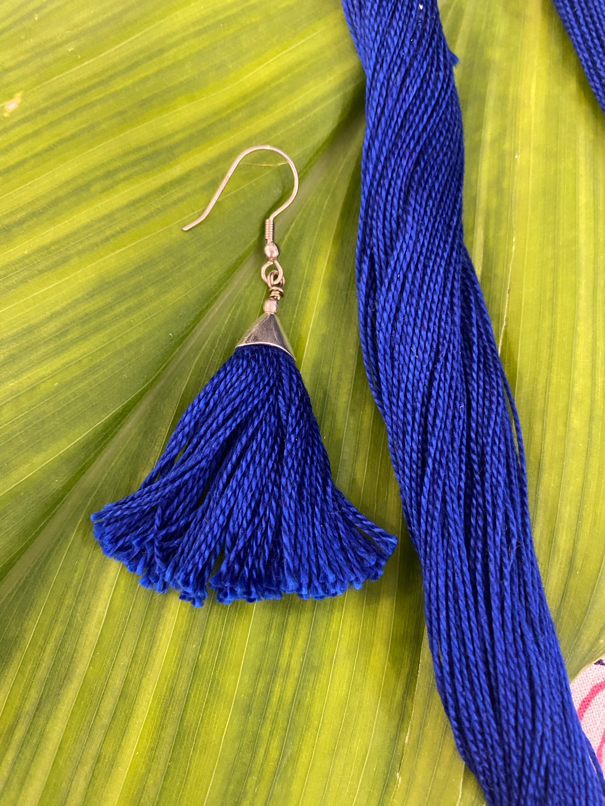 Multi-Thread Tassel Necklace & Earrings Set – Blue Variants – Fair Trade (Silence, Kolkata)