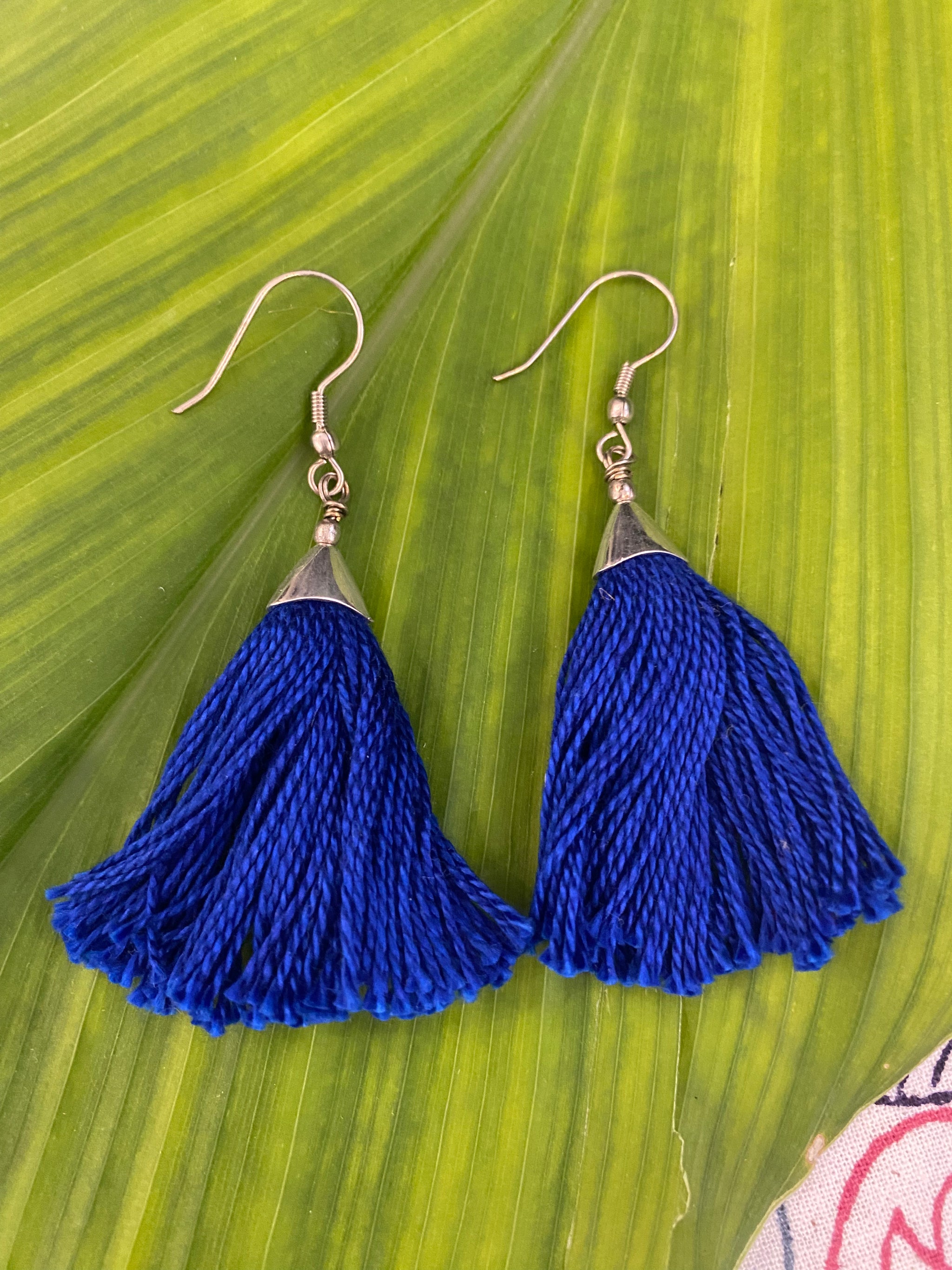 Multi-Thread Tassel Necklace & Earrings Set – Blue Variants – Fair Trade (Silence, Kolkata)