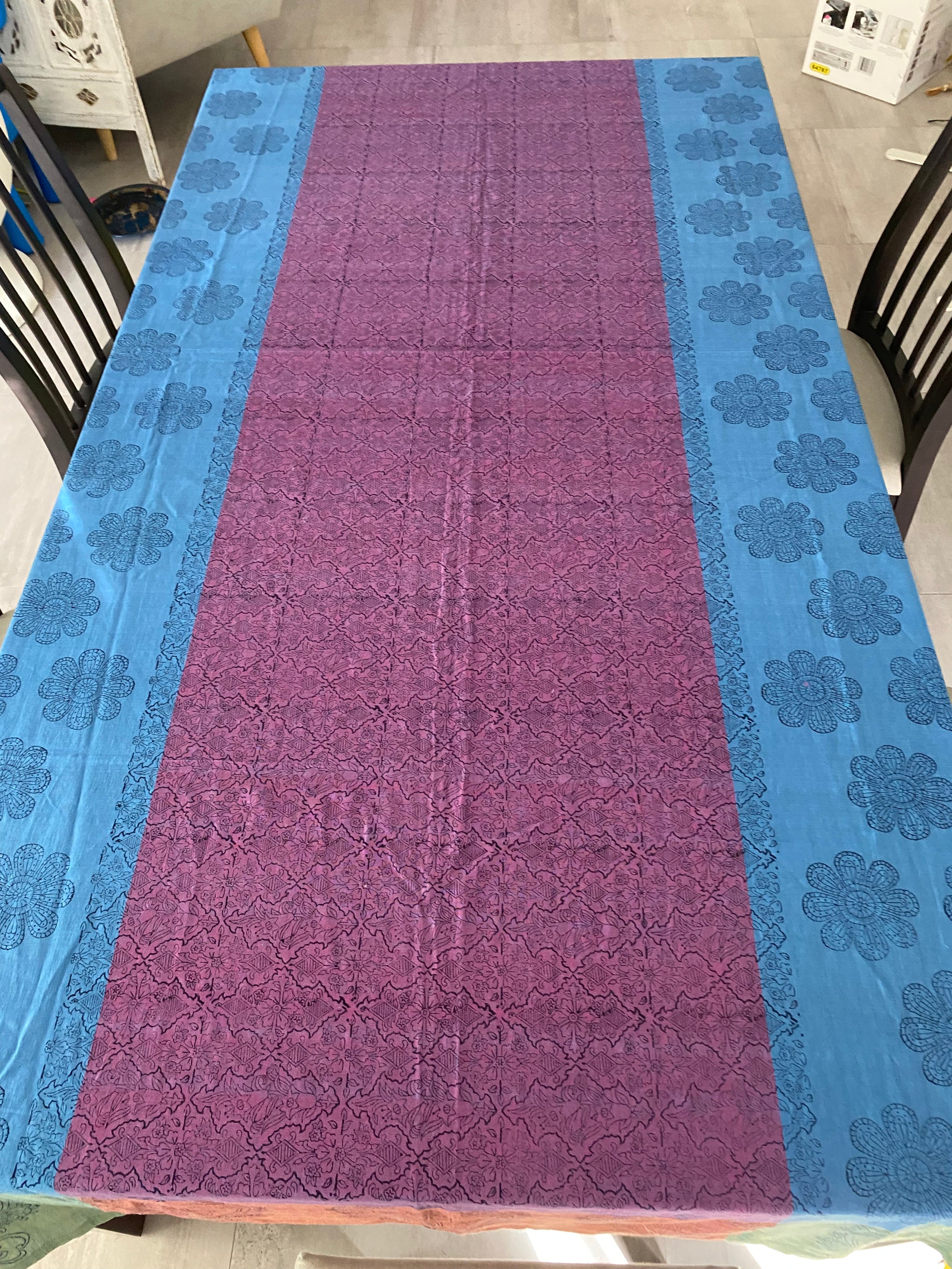 Rainbow Floral Block Printed Tablecloth – 100% Cotton, 6–8 Seater – Fair Trade (Sasha India)