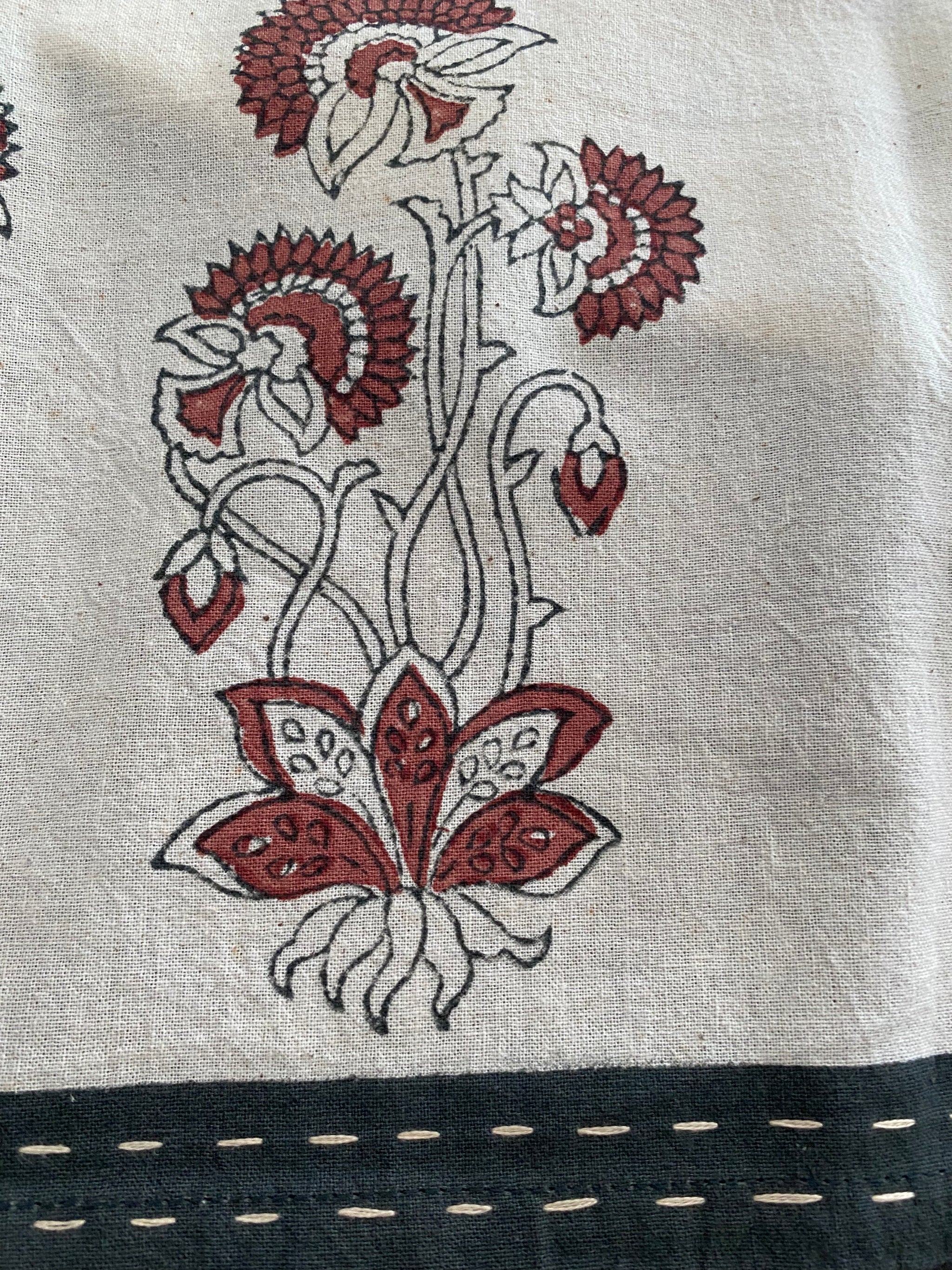 Purple and Brown Floral Block Printed Tablecloth with Hand-Stitched Borders – 100% Cotton, 6–8 Seater – Fair Trade (Sasha India)