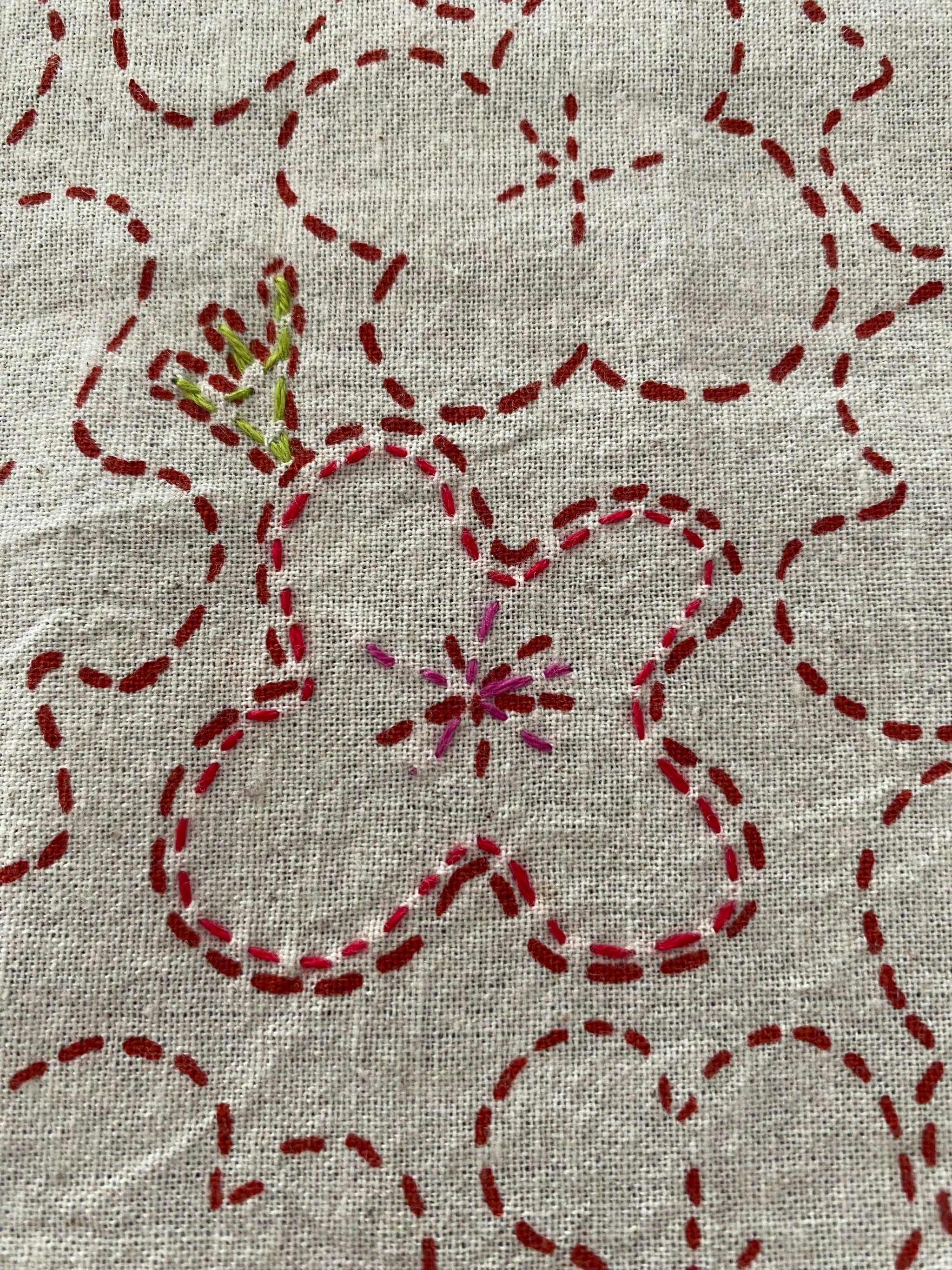 Red Floral Block Printed Tablecloth with Hand-Stitched Detail – 100% Cotton, 6–8 Seater – Fair Trade (Sasha India)