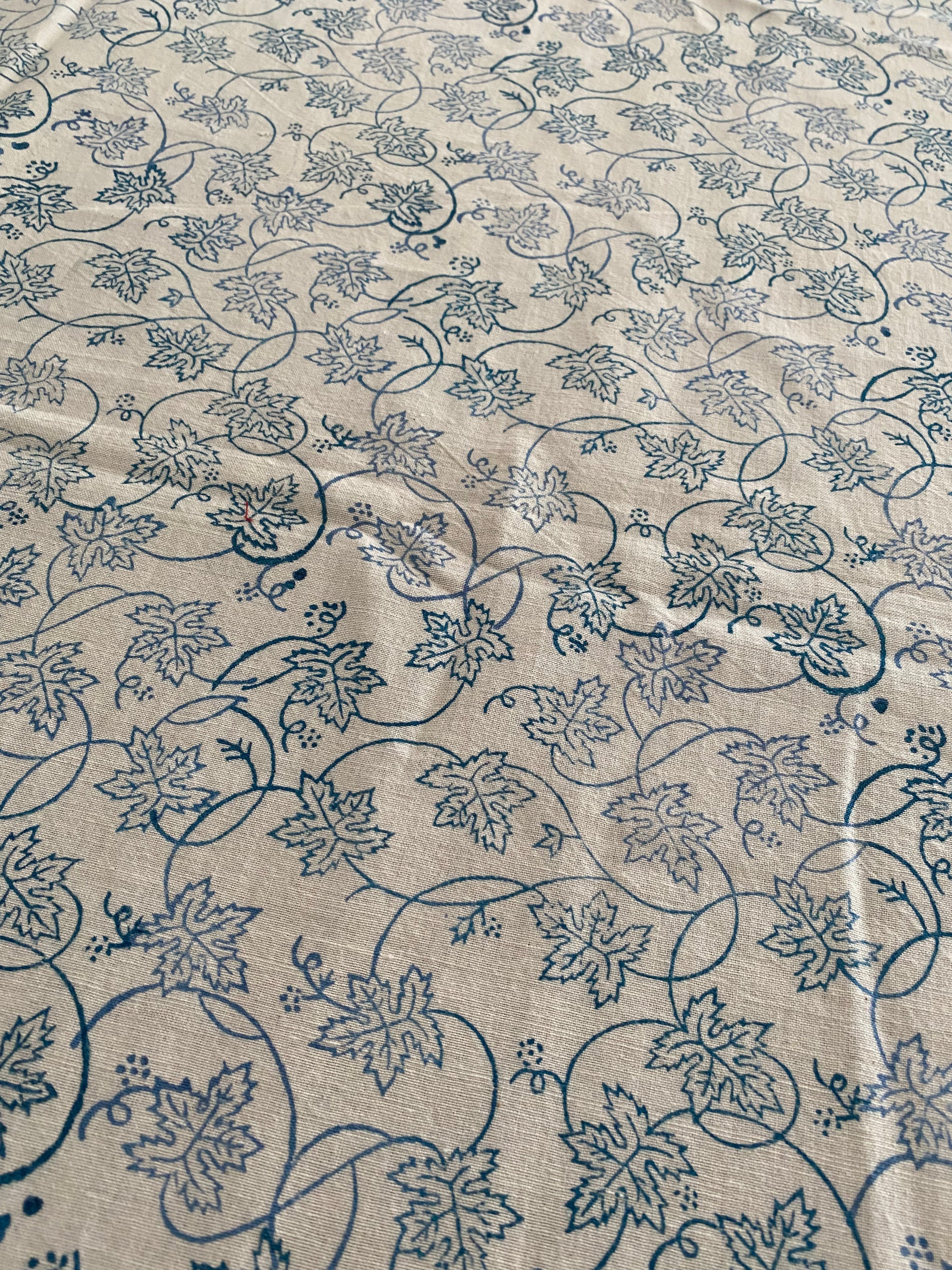 Blue Leaf and Yellow Bloom Block Printed Tablecloth – 100% Cotton, 6–8 Seater – Fair Trade (Sasha India)