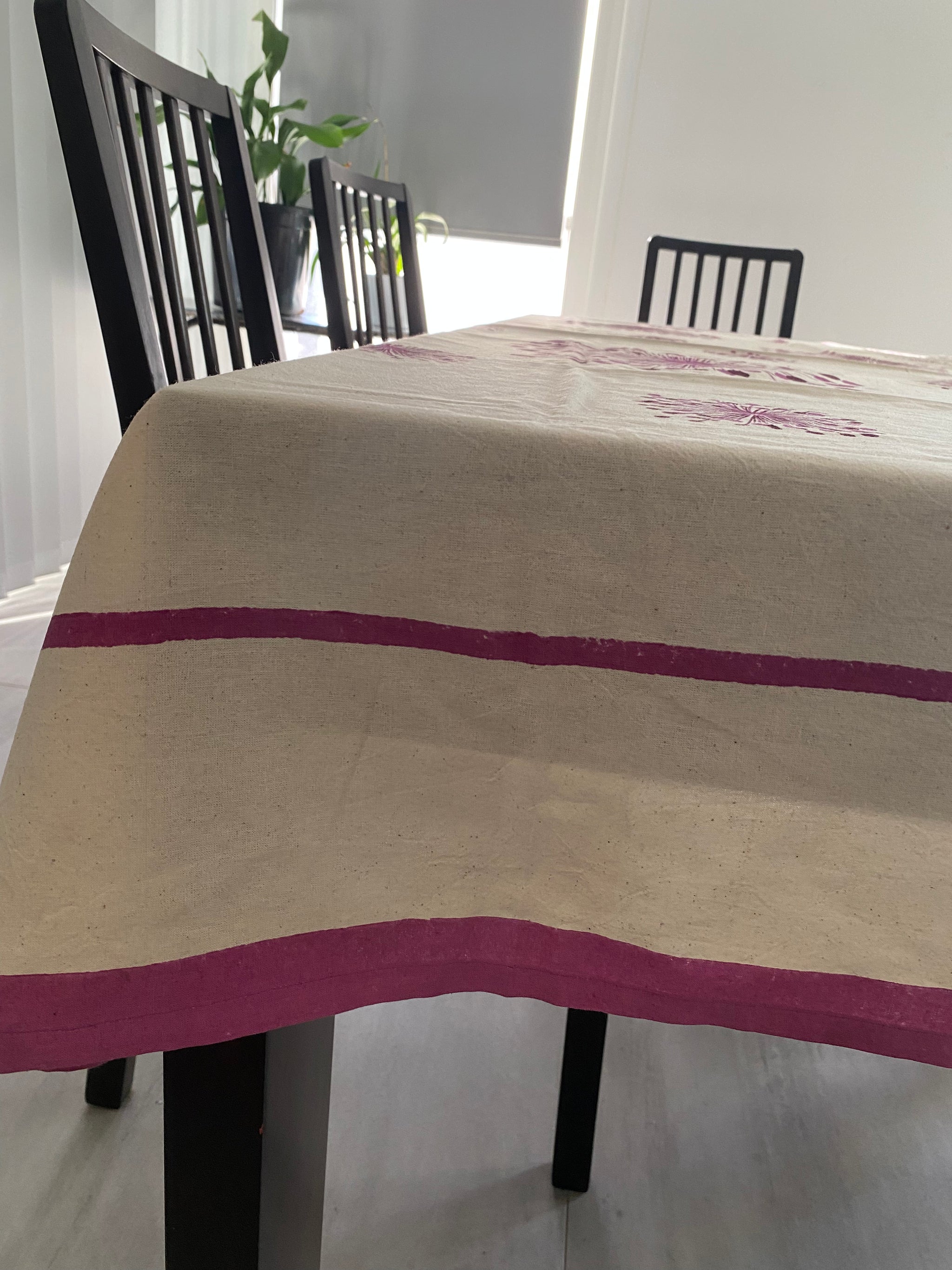 Purple Firework Block Printed Tablecloth – 100% Cotton, 6–8 Seater – Fair Trade (Sasha India)