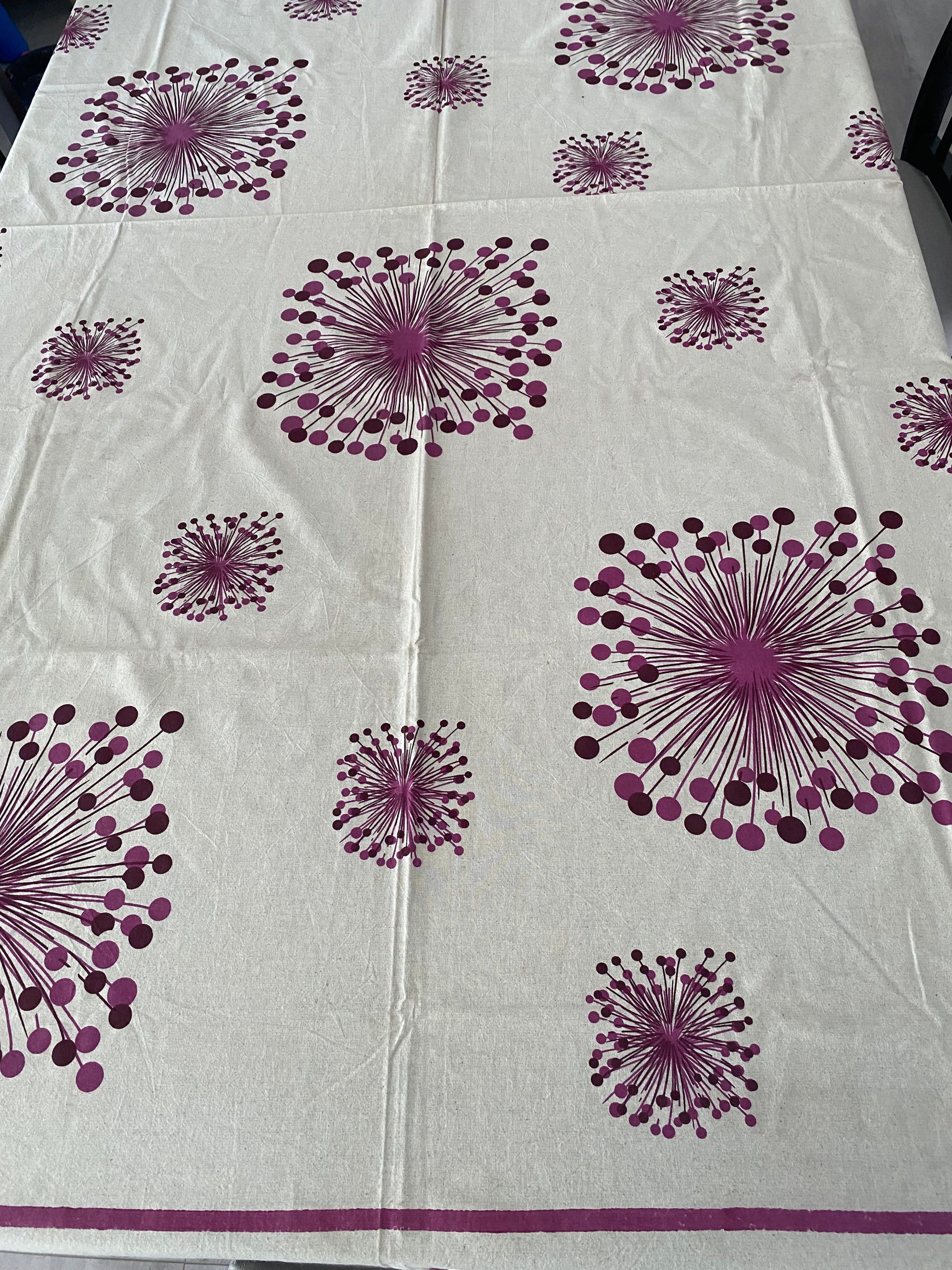 Purple Firework Block Printed Tablecloth – 100% Cotton, 6–8 Seater – Fair Trade (Sasha India)
