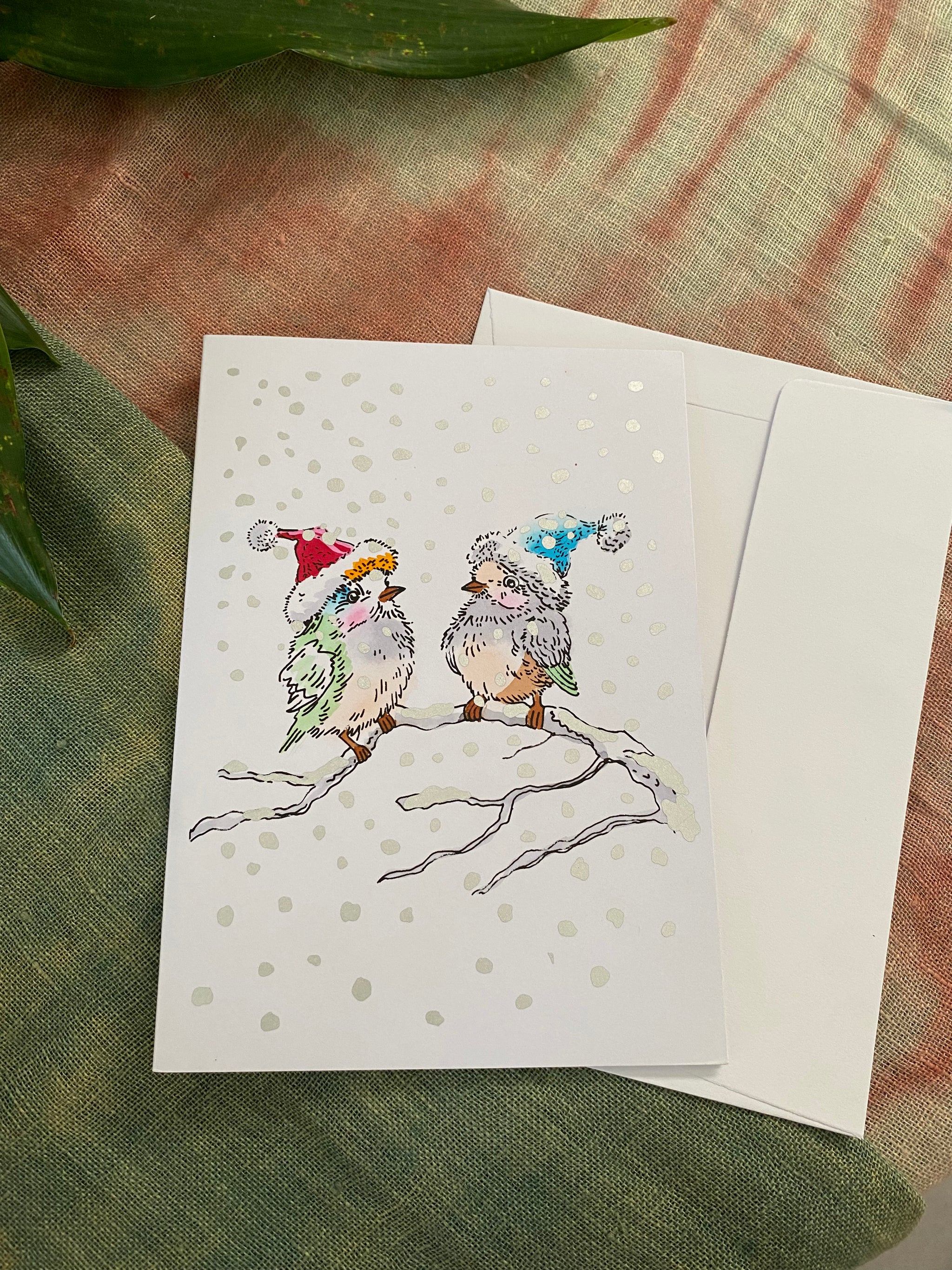Snowy Bird Friends โ Fair Trade, Screen Printed, Christmas Card (Silence India)