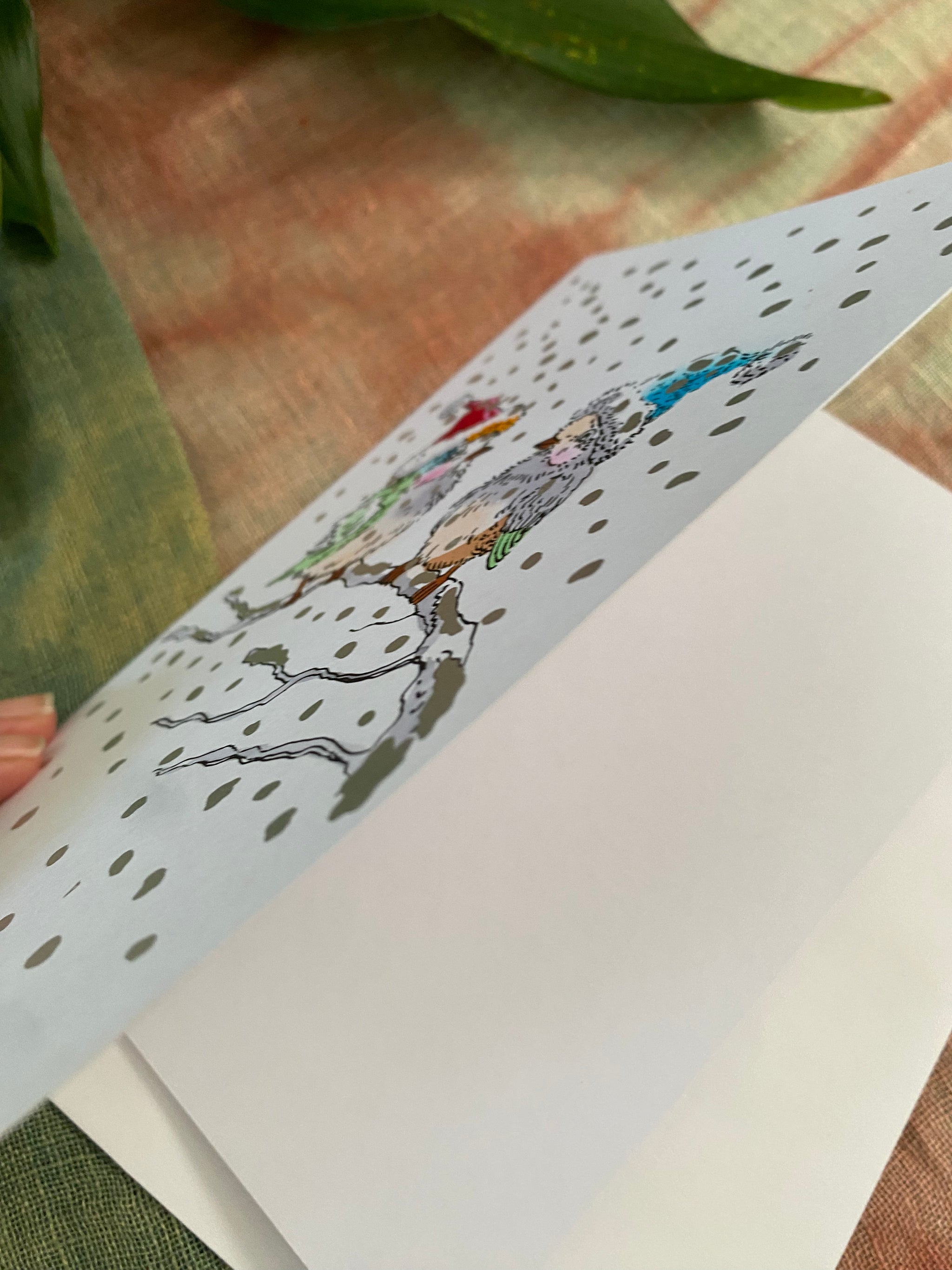 Snowy Bird Friends โ Fair Trade, Screen Printed, Christmas Card (Silence India)