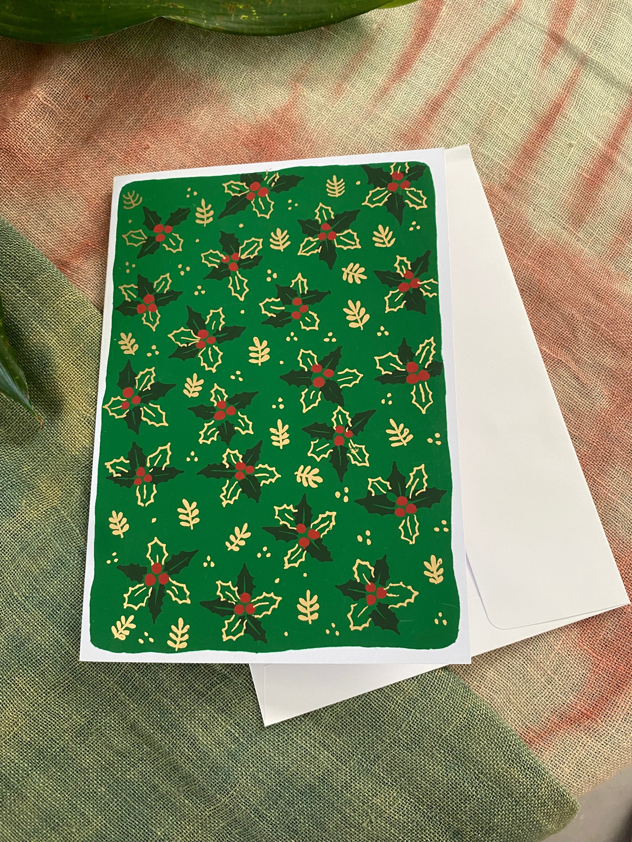 Holly Iconic – Fair Trade, Screen Printed, Christmas Card (Silence India)