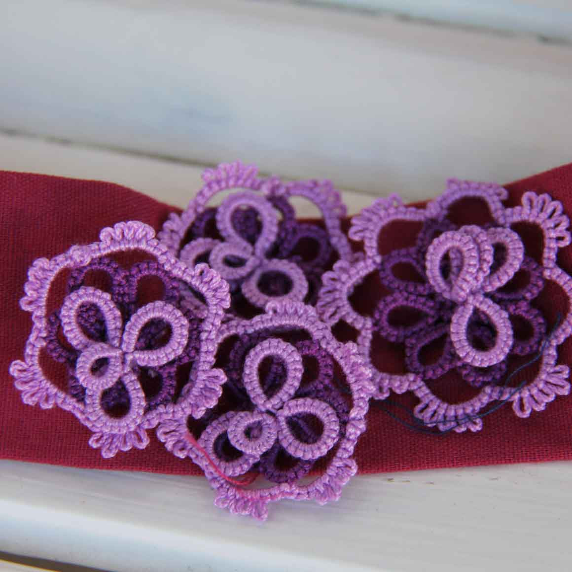 Fair Trade Ethical Fabric and Tatted Headband Purple Flowers