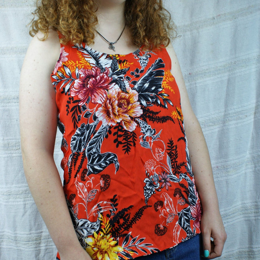 Fair Trade Upcycled Reversible Top - Black Dot and Firey Flower