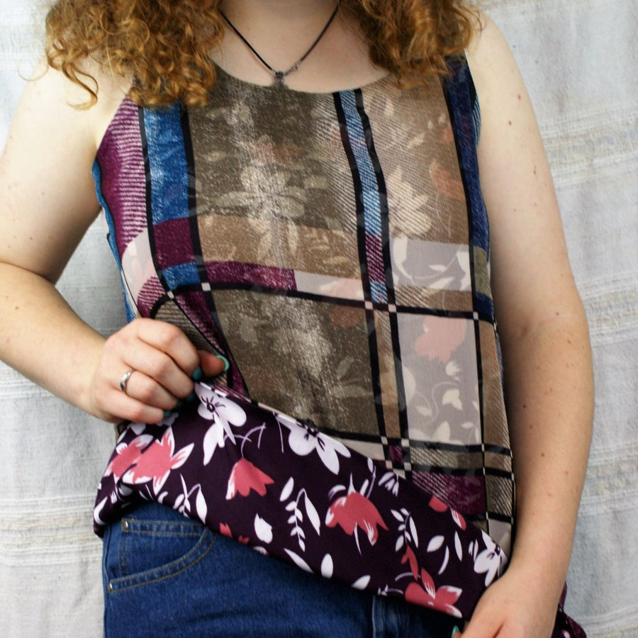 Fair Trade Reversible Top - Maroon Flowers and Squares