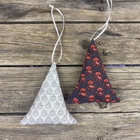 Fair Trade Remnant Fabric Triangle Tree Decorations - Greys
