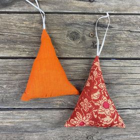 Fair Trade Remnant Fabric Triangle Tree Decorations - Orange