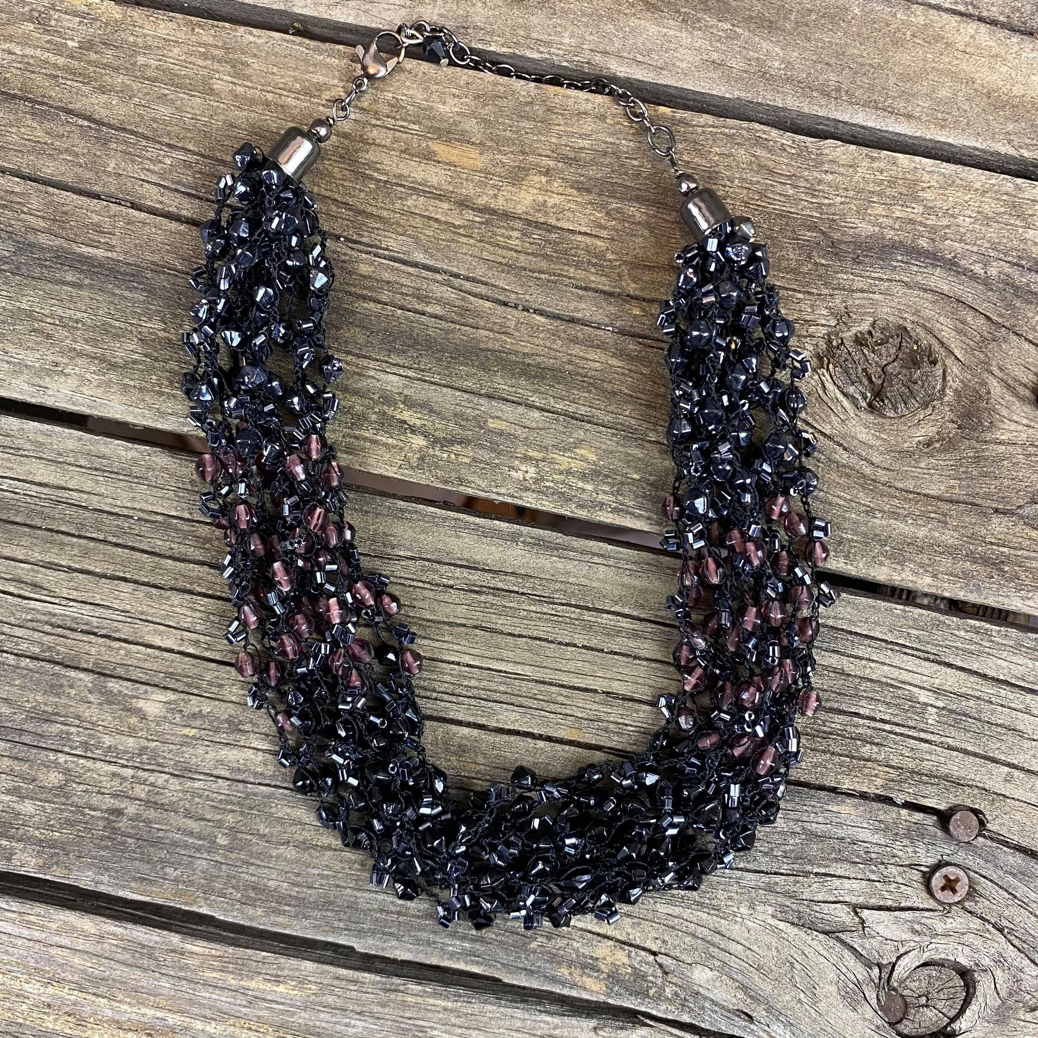 Fair Trade Dark Purple Cluster Beaded Jewellery Set