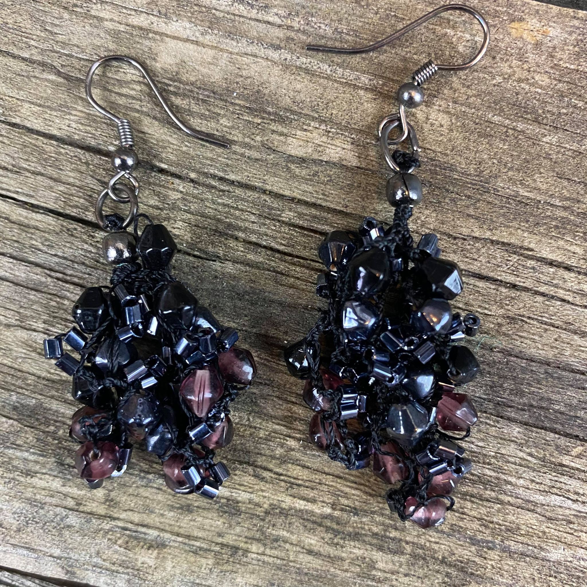 Fair Trade Dark Purple Cluster Beaded Jewellery Set