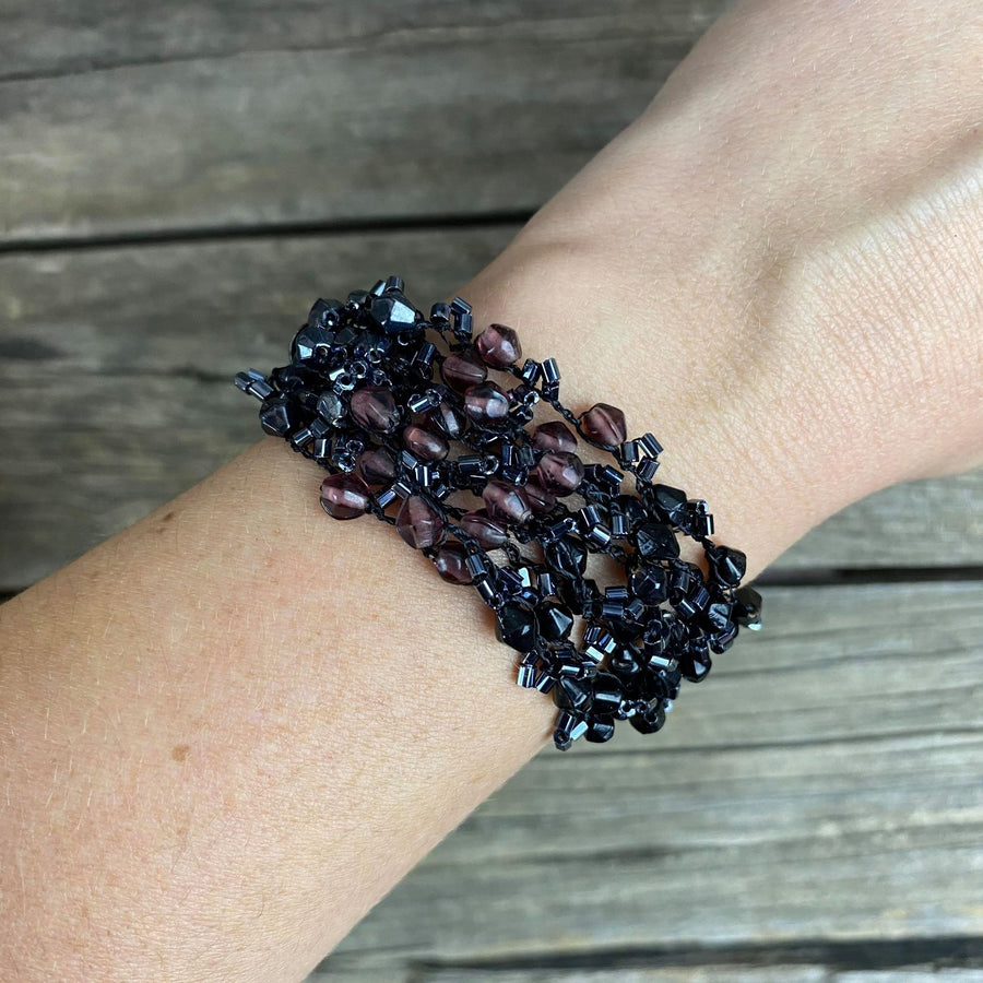 Fair Trade Dark Purple Cluster Beaded Jewellery Set