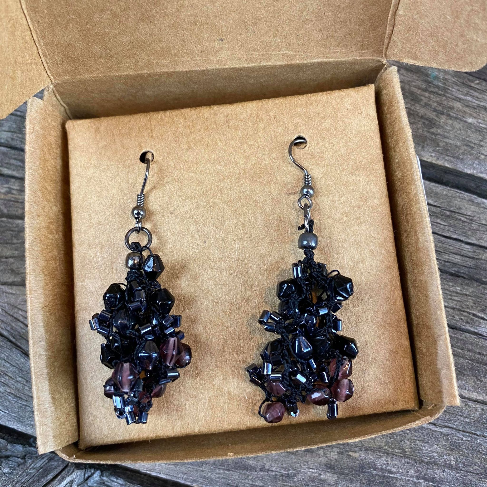 Fair Trade Dark Purple Cluster Beaded Jewellery Set