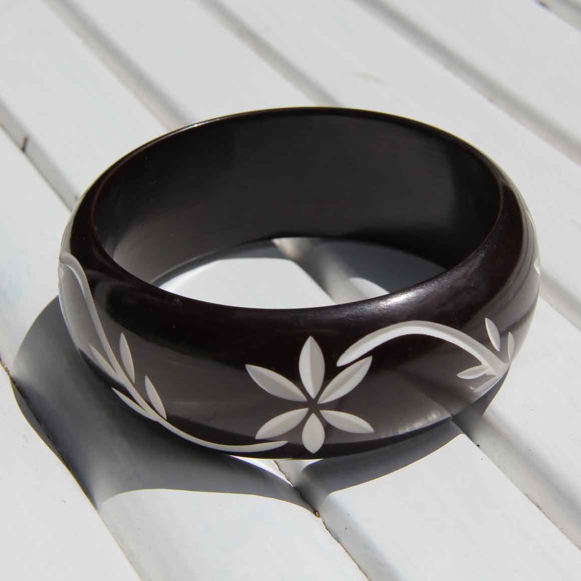 Fair Trade Ethical Hand Carved Resin Flower Bangle