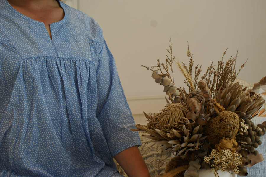 Fair Trade Cotton Loungewear Blue with White Dots