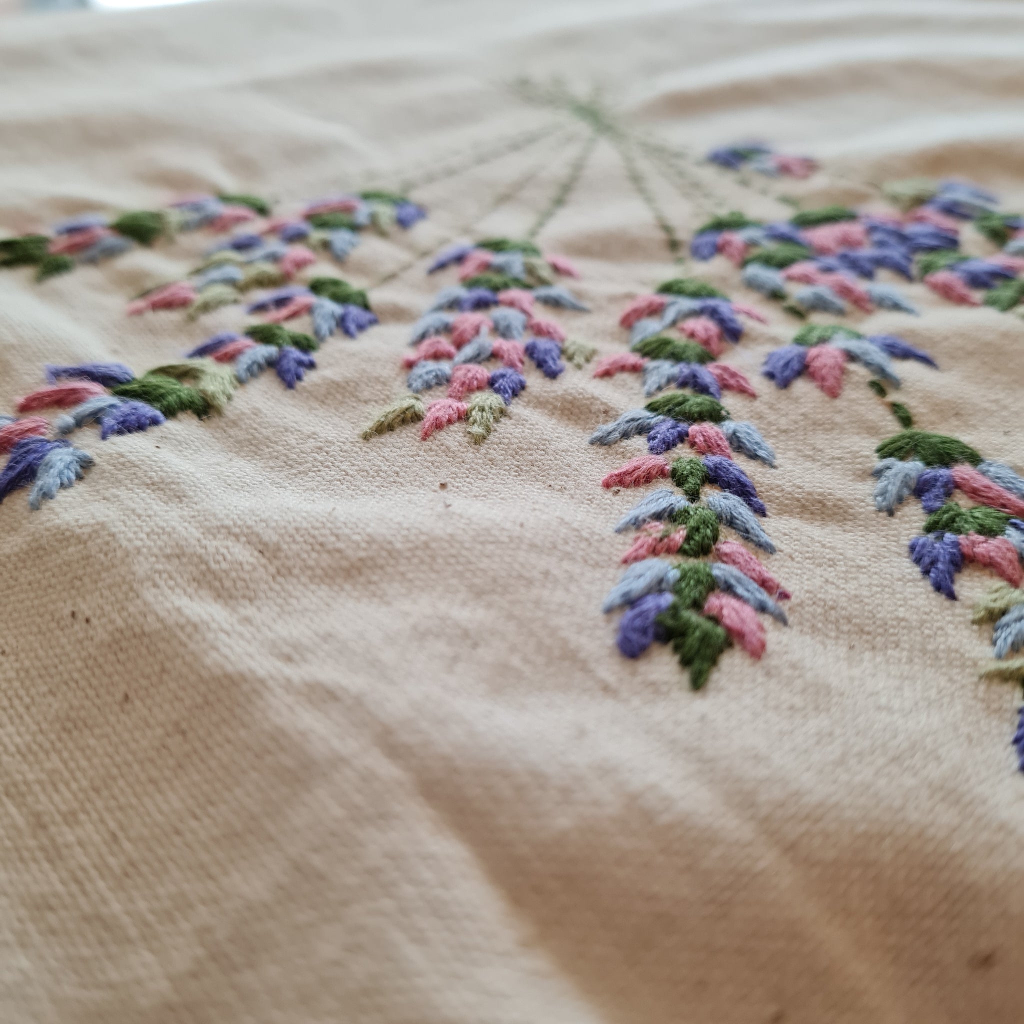 Lavender Embroidered Square Tablecloth – Handwoven 100% Cotton – Fair Trade (MESH India)