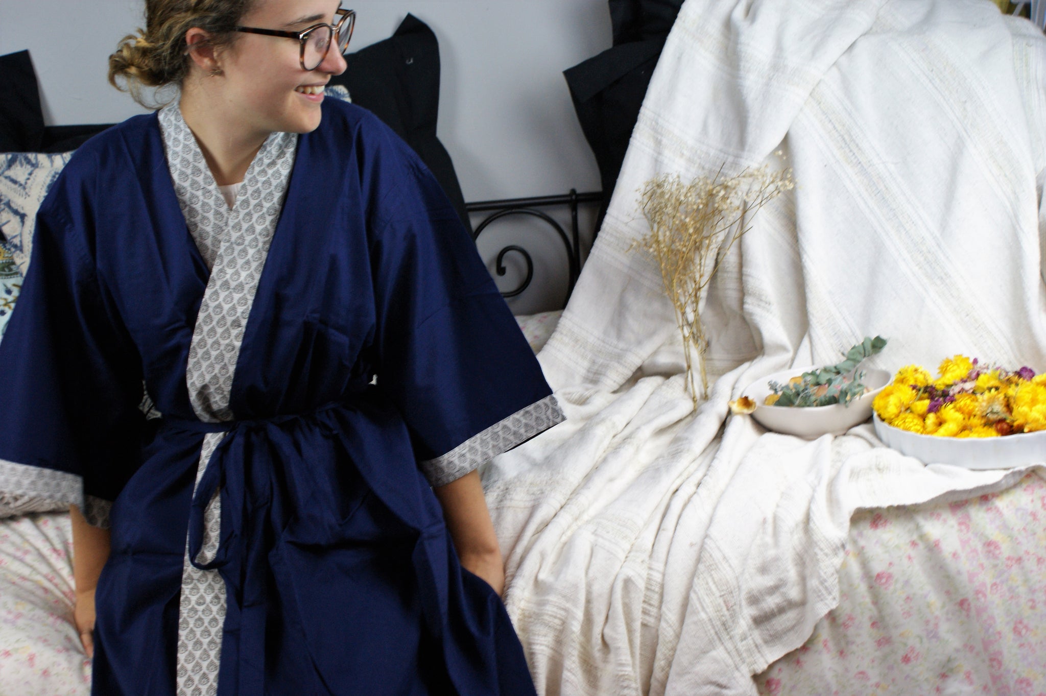 Fair Trade Ethical Cotton Robe Blue