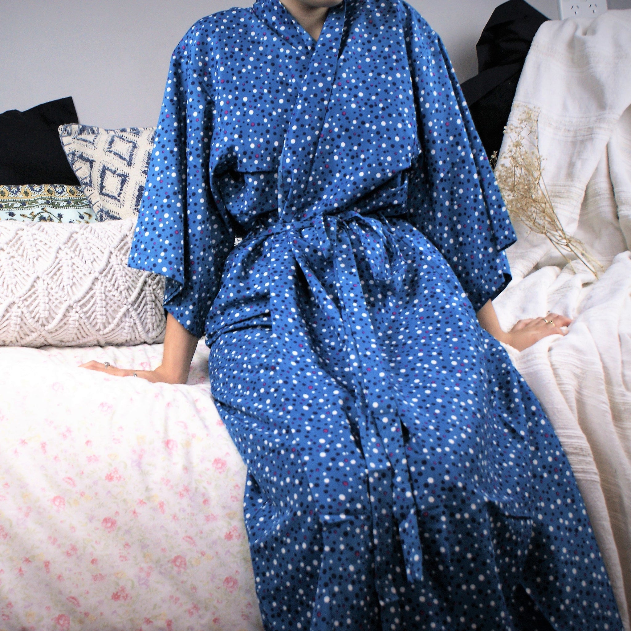 Fair Trade Polka dot Turquoise Robe- Dressing gown