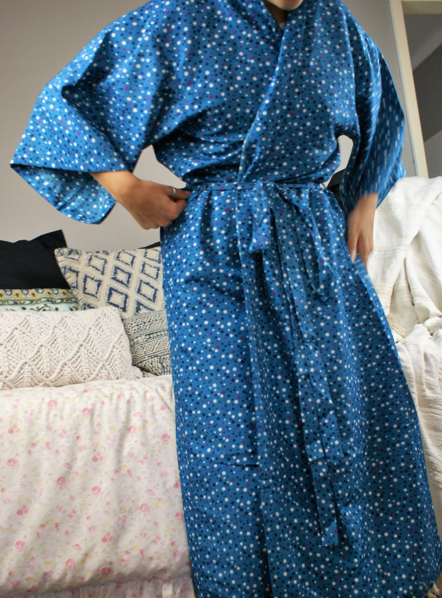 Fair Trade Polka dot Turquoise Robe- Dressing gown