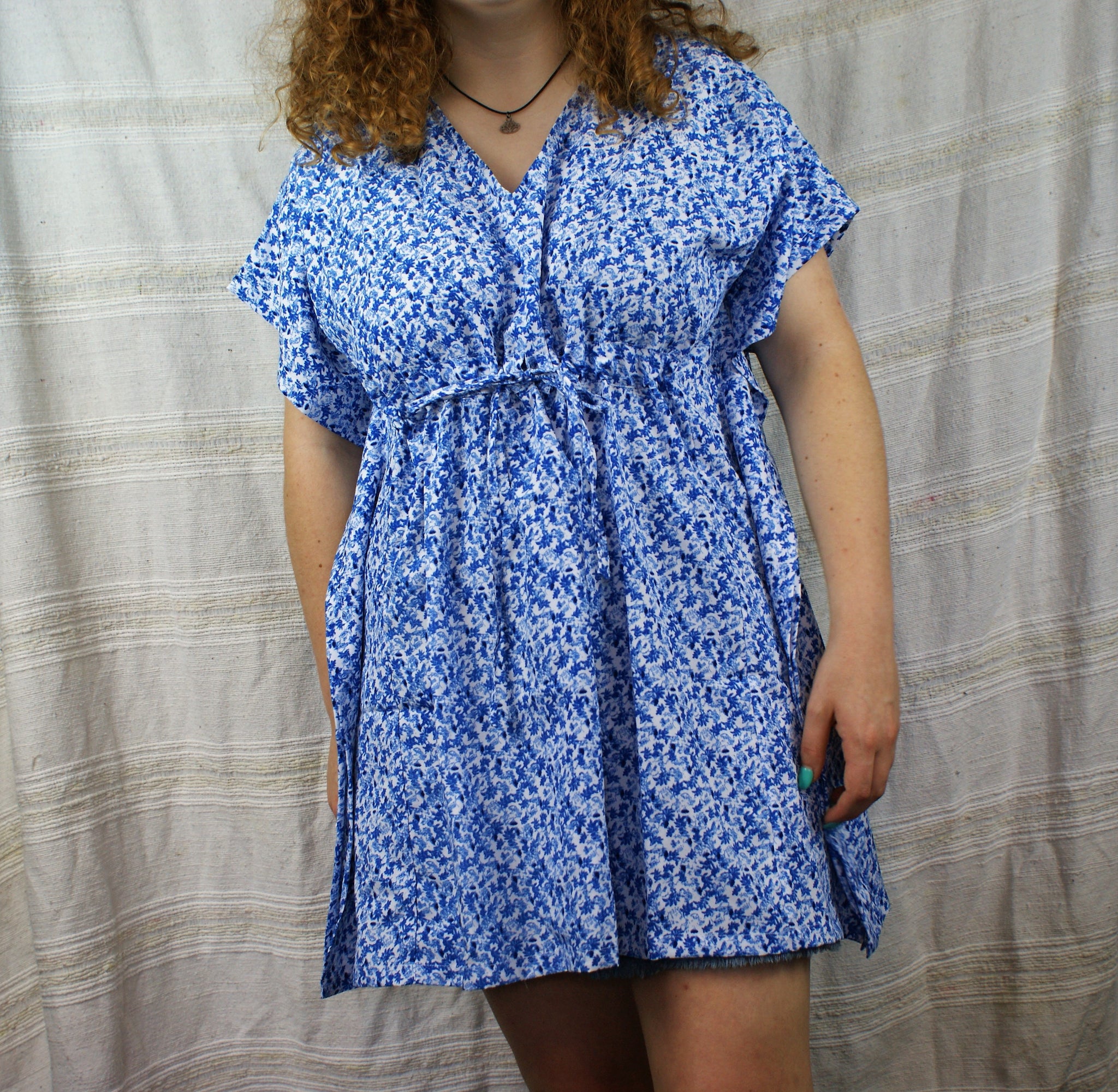 Fair Trade Blue Small Flower Kaftan