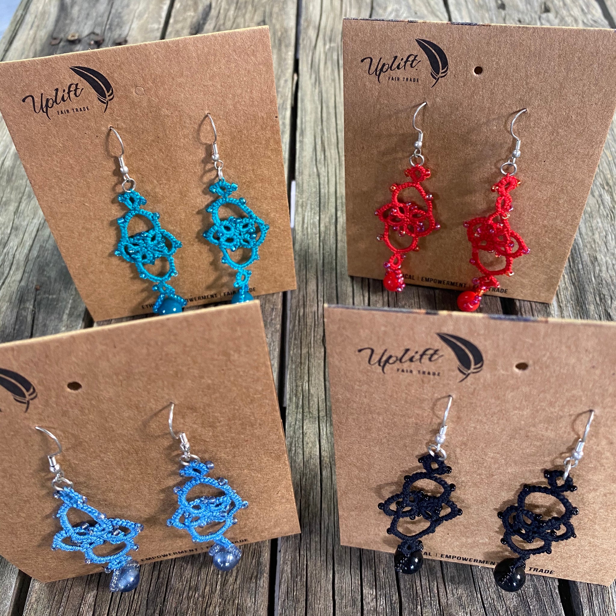 Fair Trade Tatted Dangle Flower Earrings