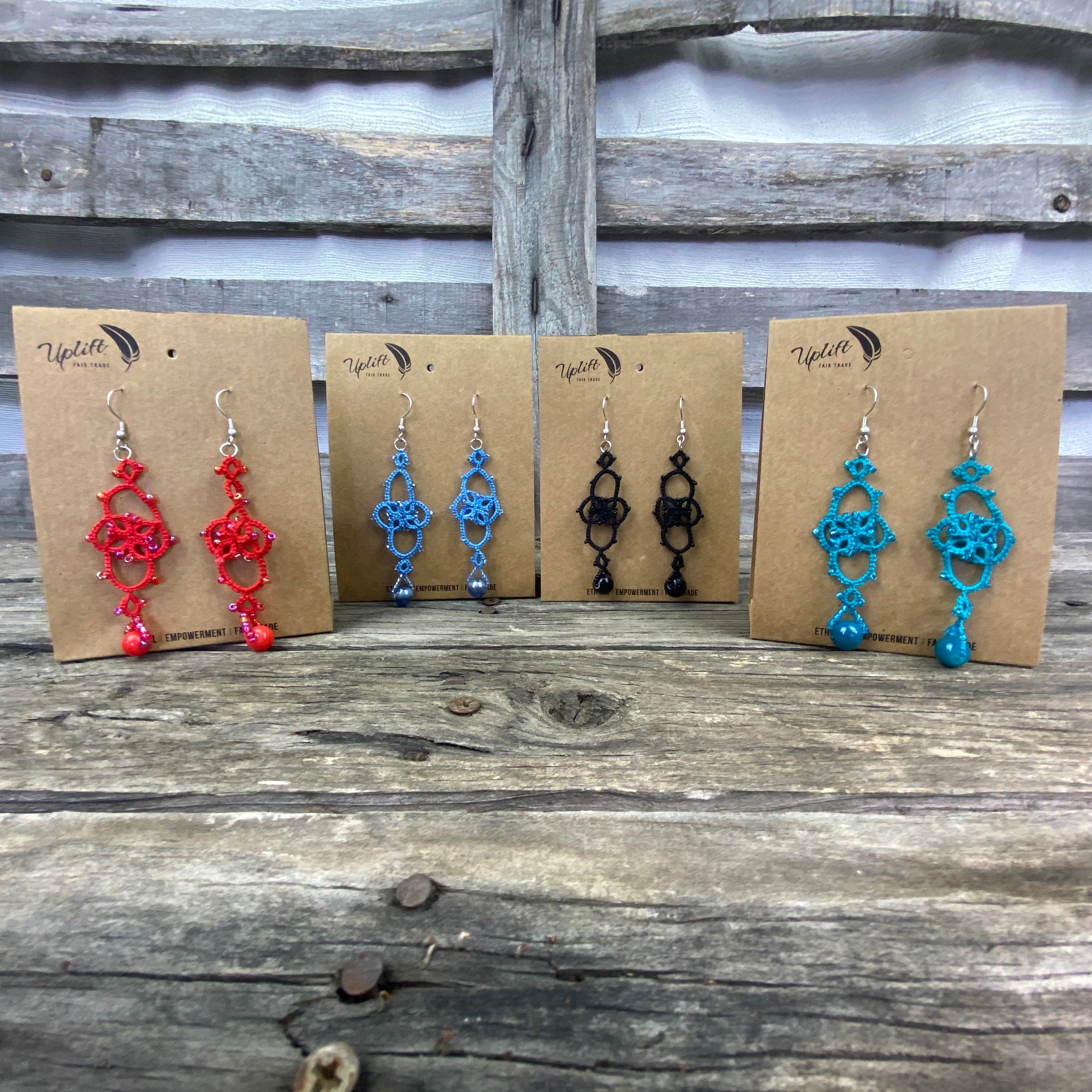 Fair Trade Tatted Dangle Flower Earrings