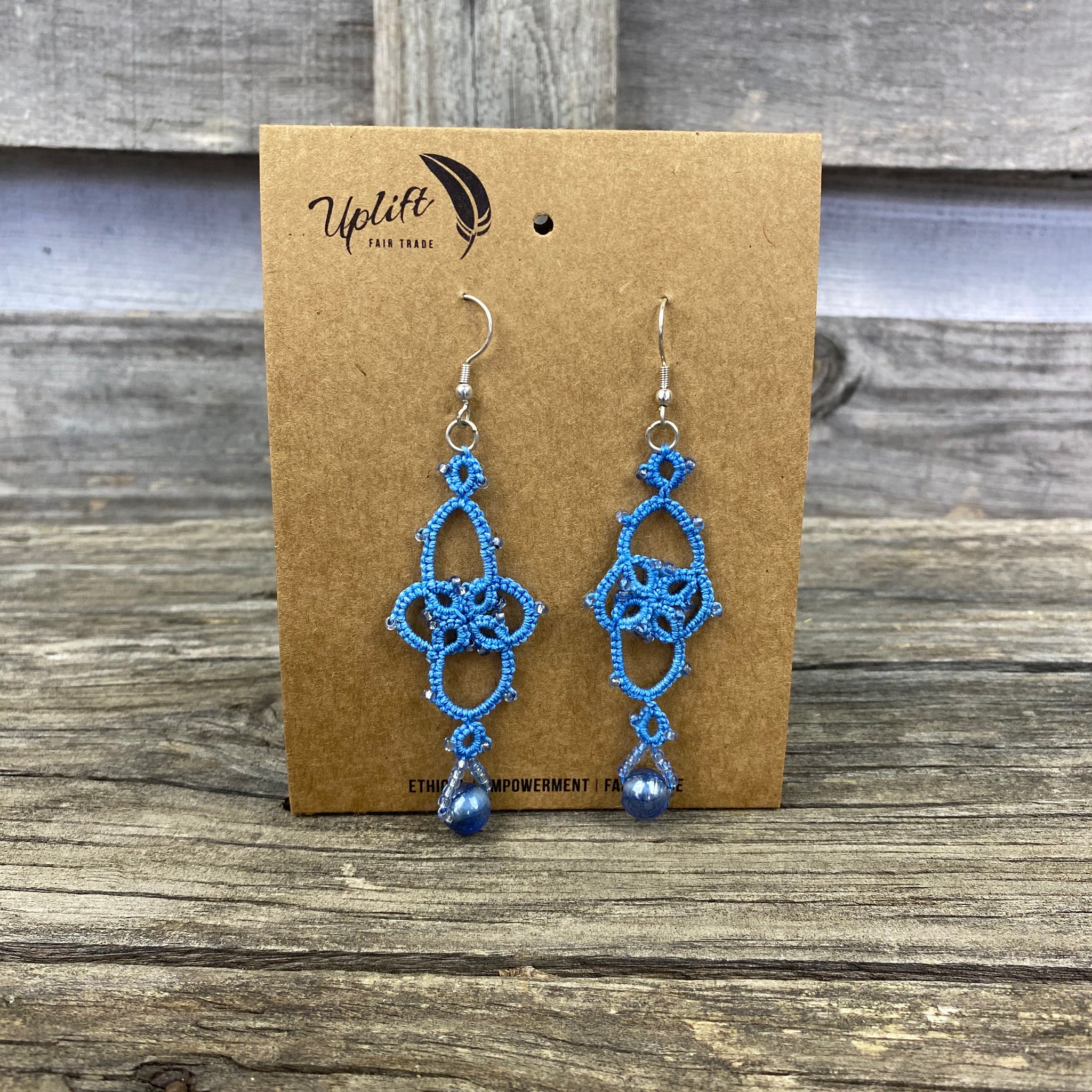 Fair Trade Tatted Dangle Flower Earrings