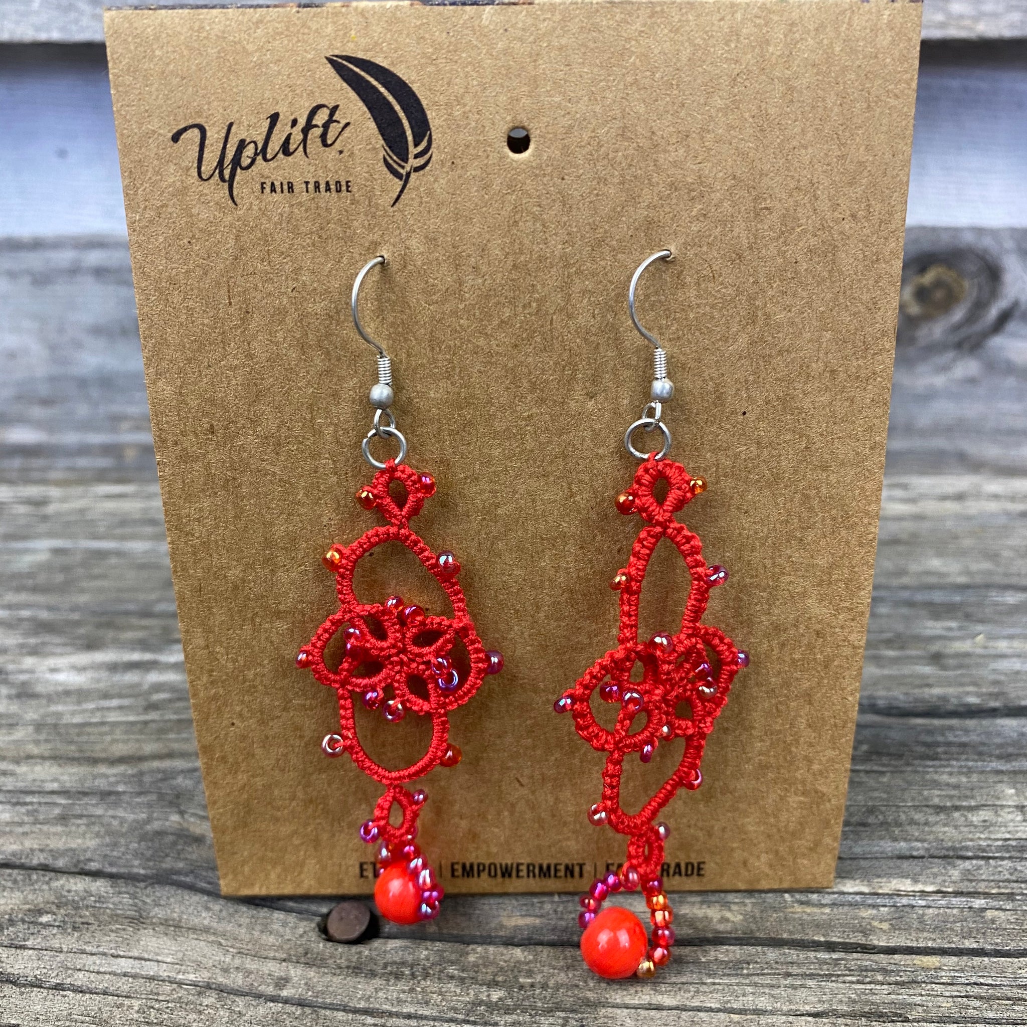 Fair Trade Tatted Dangle Flower Earrings
