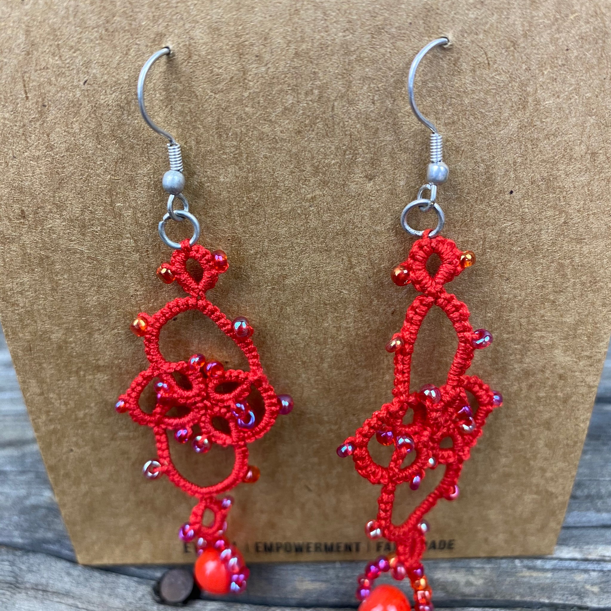Fair Trade Tatted Dangle Flower Earrings