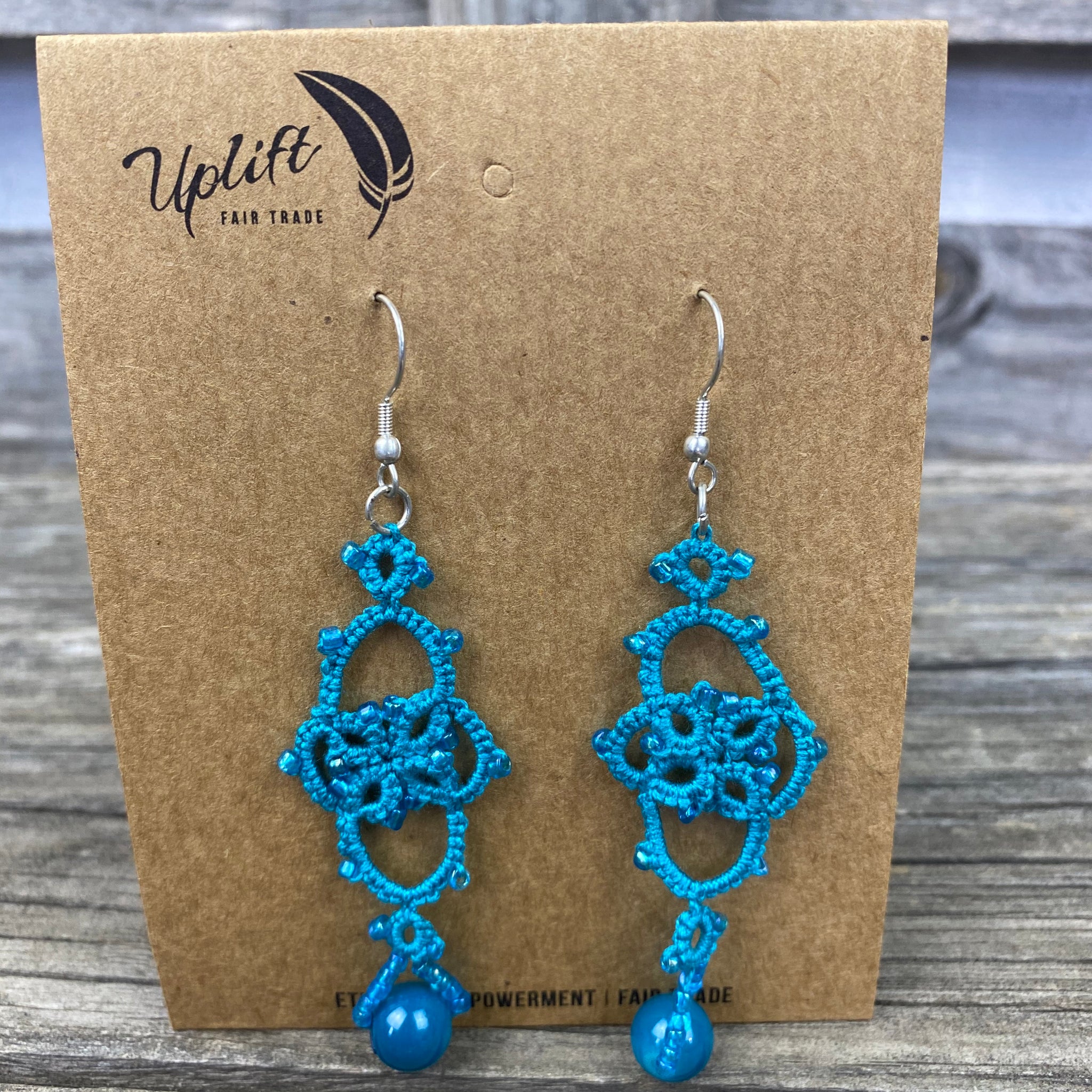 Fair Trade Tatted Dangle Flower Earrings