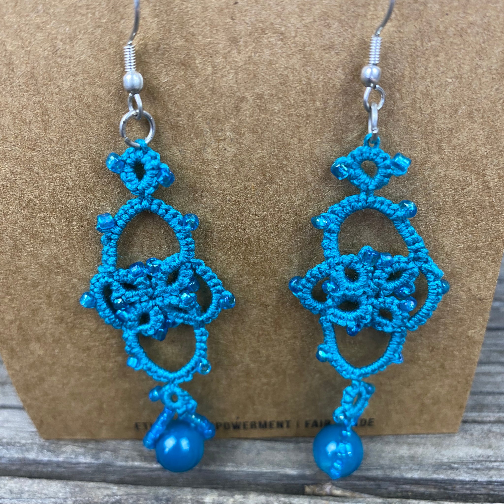 Fair Trade Tatted Dangle Flower Earrings