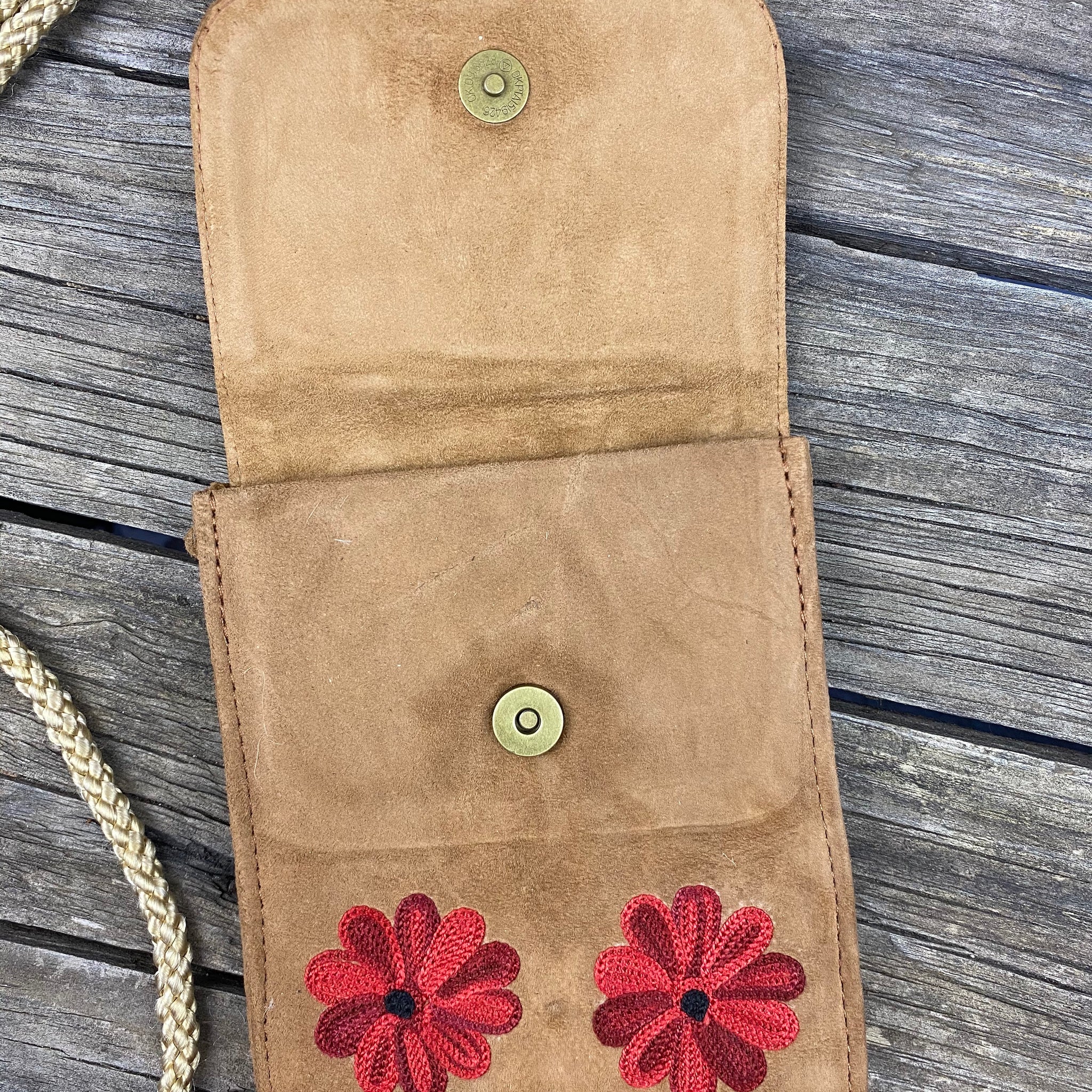 Fair Trade Ethical Suede Embroidered Mobile Bag -Brown