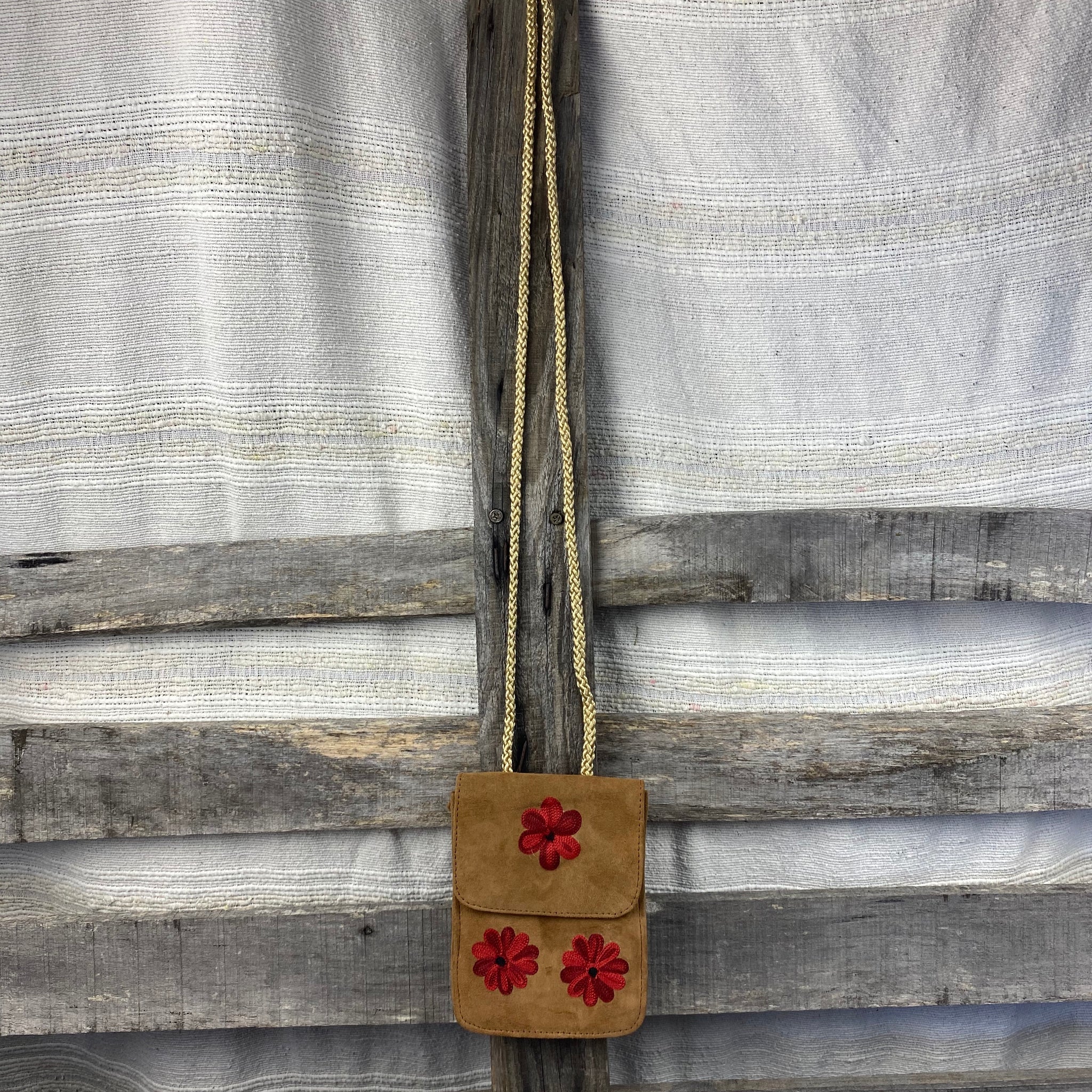 Fair Trade Ethical Suede Embroidered Mobile Bag -Brown