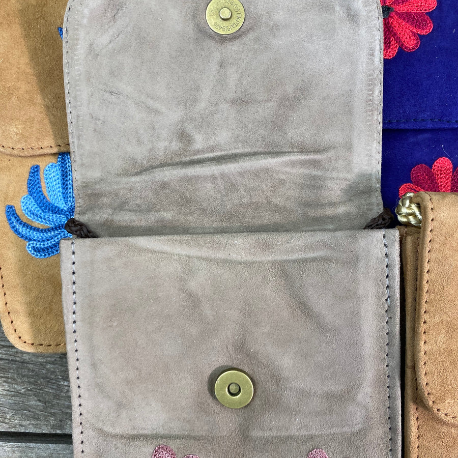 Fair Trade Embroidered Suede  Mobile Purse with Flap - Assorted