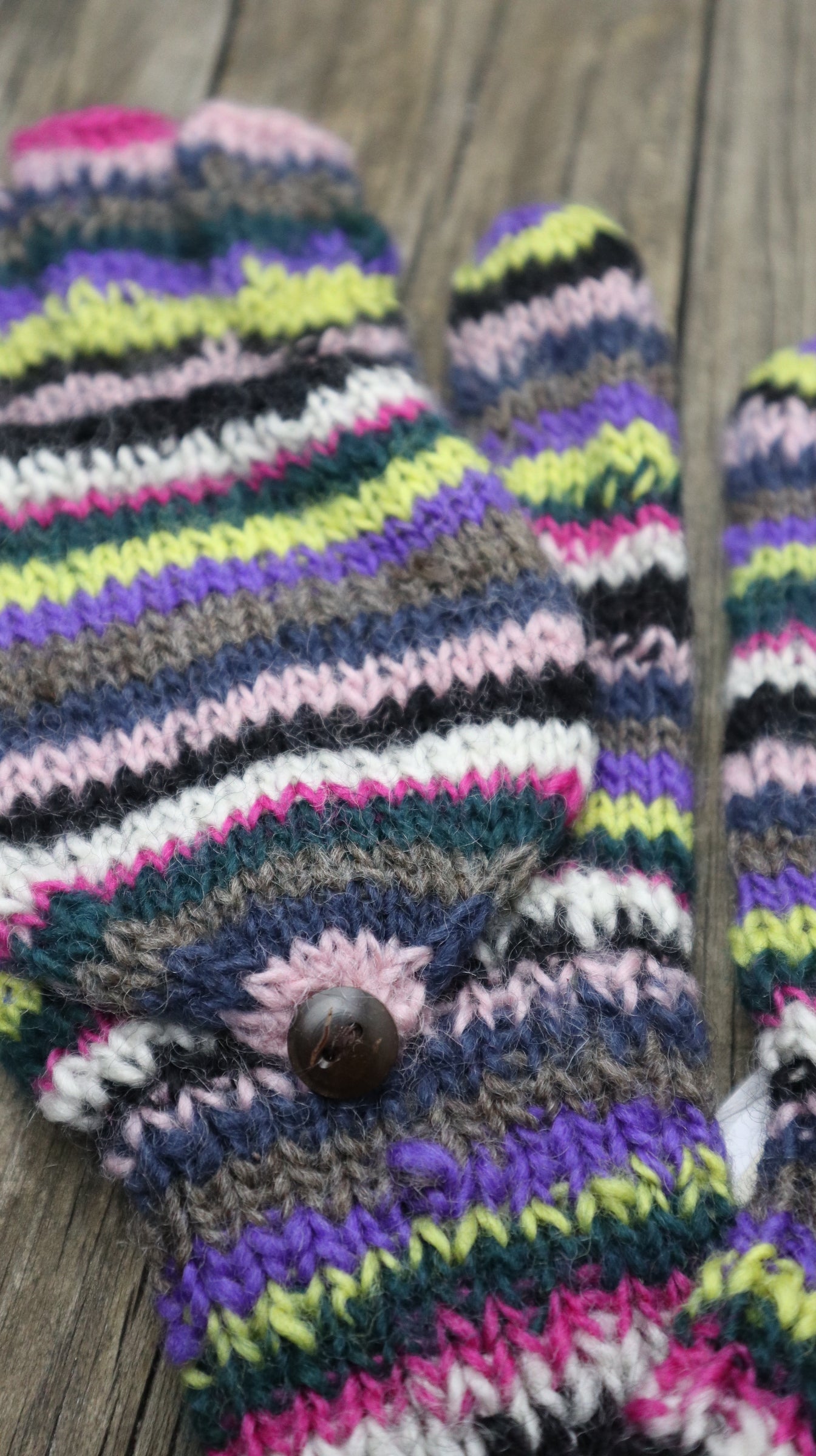 Fair Trade Ethical Adult Fingerless Gloves with Cap in Striped Design Yellows