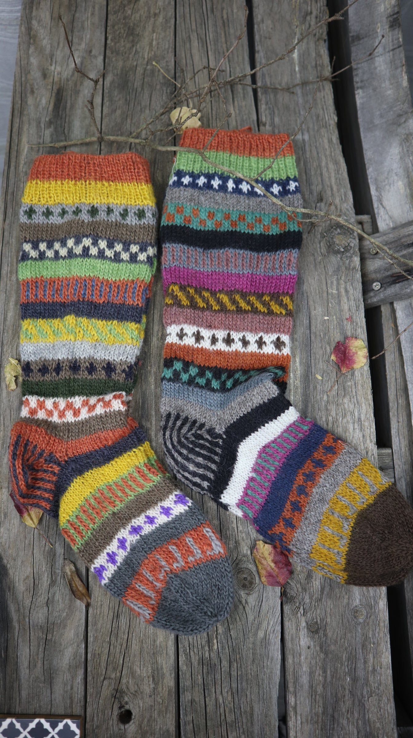 Fair Trade Ethical Long Patterned Socks in Grey Brown Blue