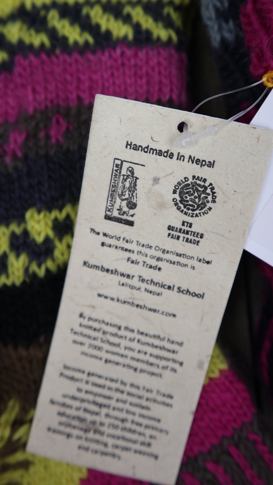Fair Trade Ethical Long Patterned Wool Socks in Pink, Purple, yellow