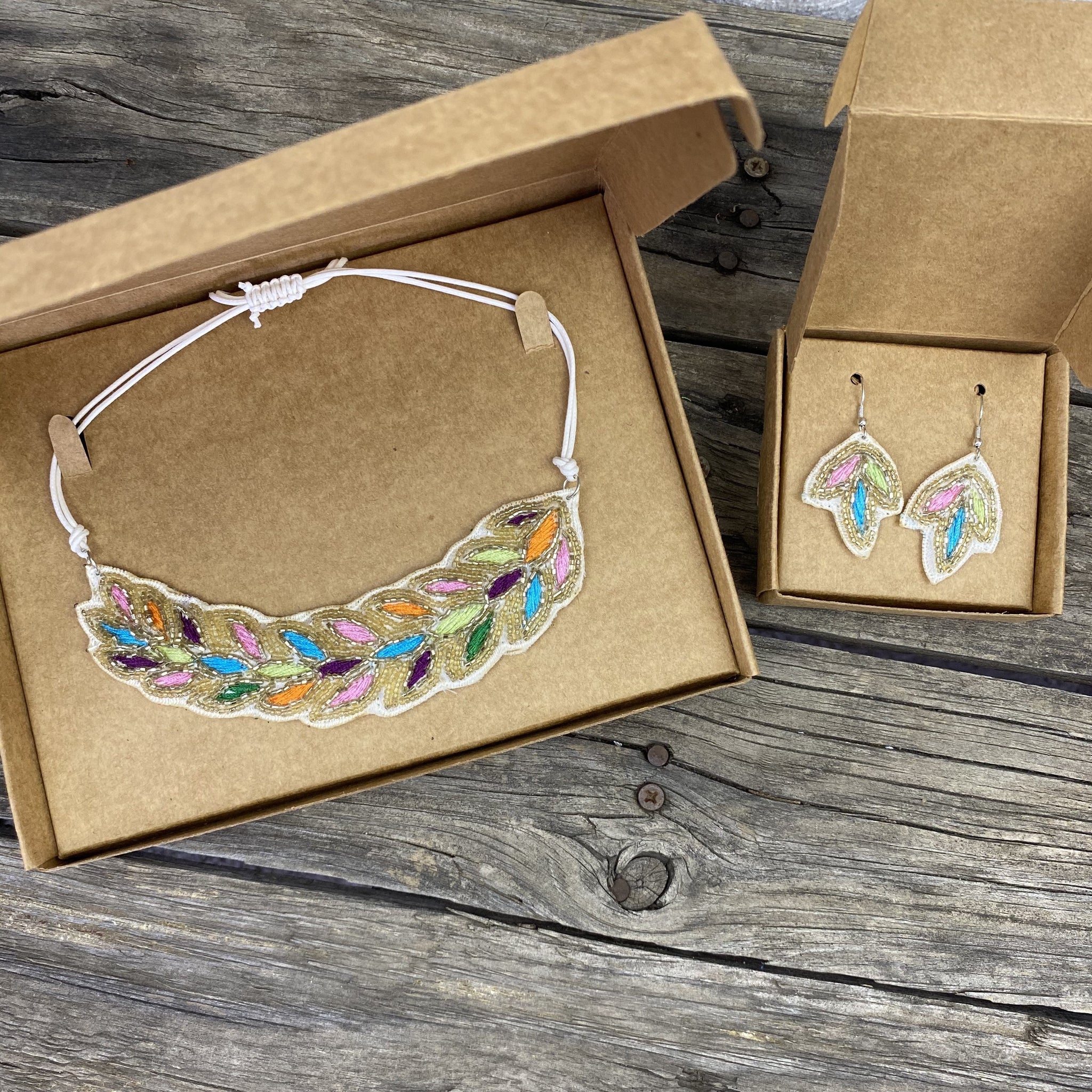 Fair Trade Rainbow Droplets Necklace Earring Jewellery Set