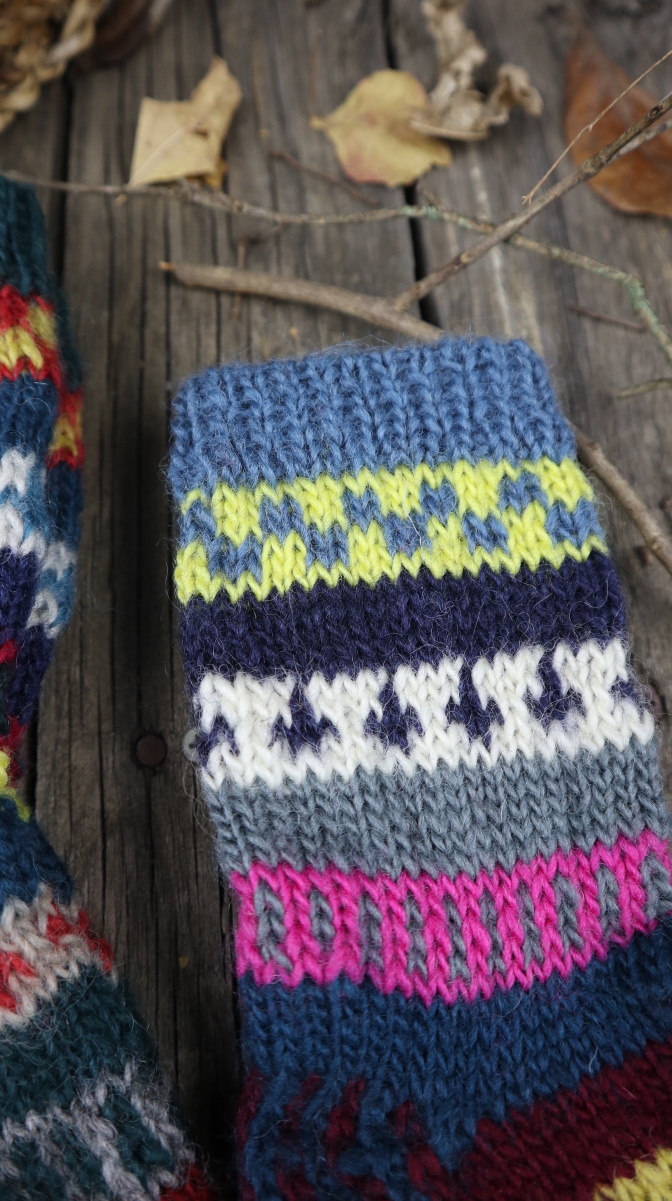 Fair Trade Ethical Children's Patterned Woollen Socks in Green, Grey and Red