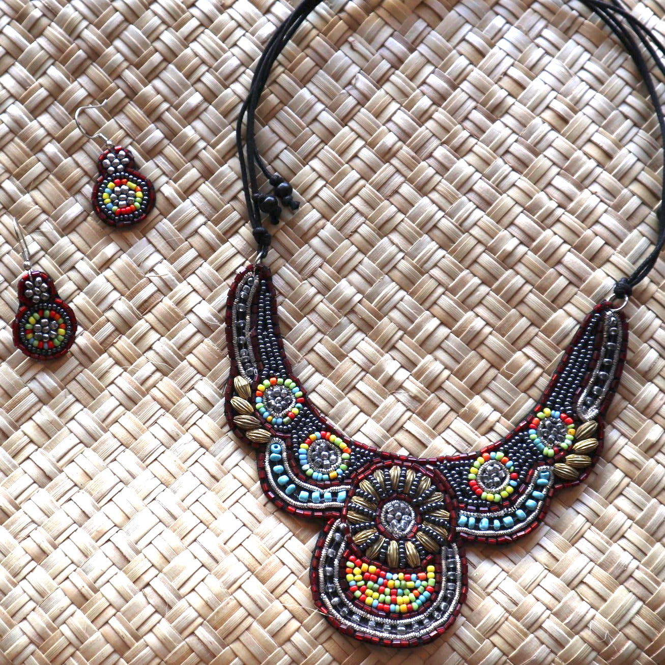 Fair Trade Dancing Colours Beaded Necklace Earrings Jewellery Set