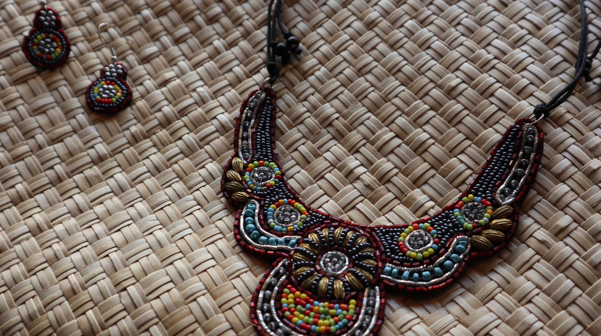 Fair Trade Dancing Colours Beaded Necklace Earrings Jewellery Set